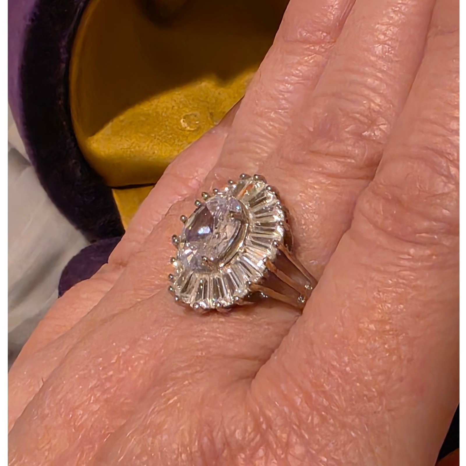 Vintage Art Deco Oval Cubic Zirconia Ballerina Halo Cocktail Ring Size 7 - View 9