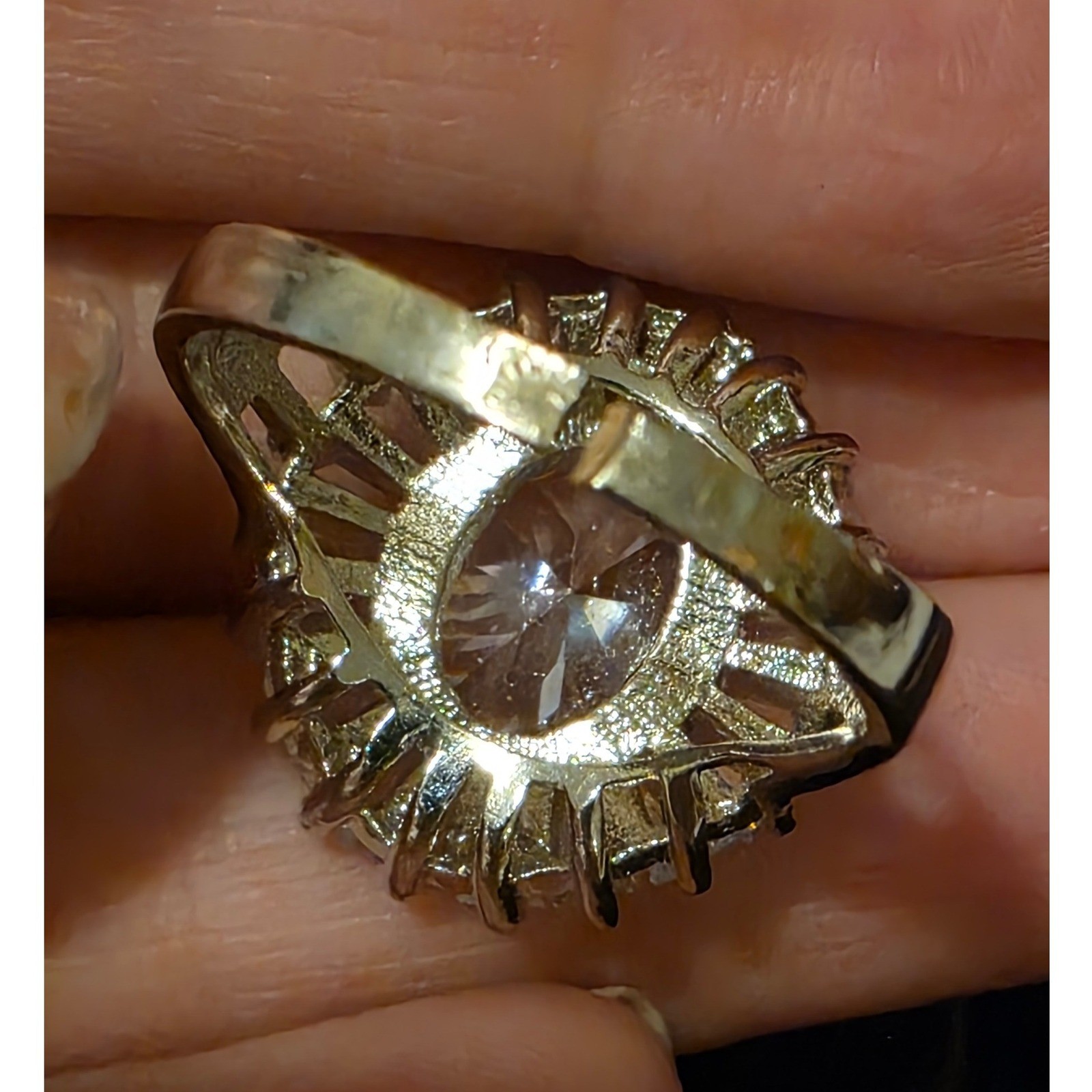 Vintage Art Deco Oval Cubic Zirconia Ballerina Halo Cocktail Ring Size 7 - View 11