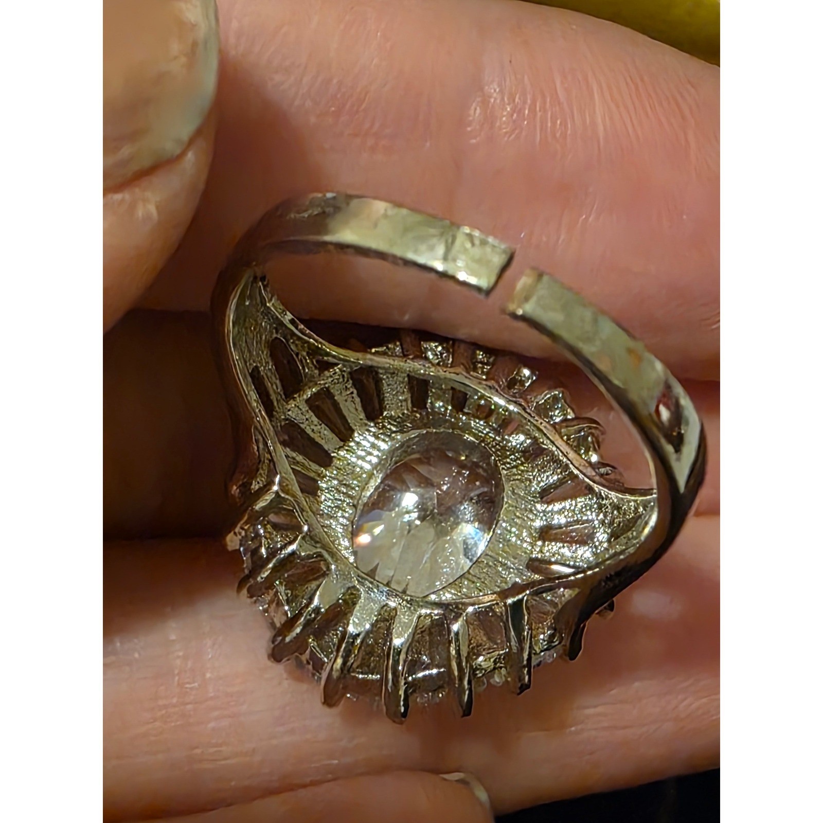 Vintage Art Deco Oval Cubic Zirconia Ballerina Halo Cocktail Ring Size 7 - View 13