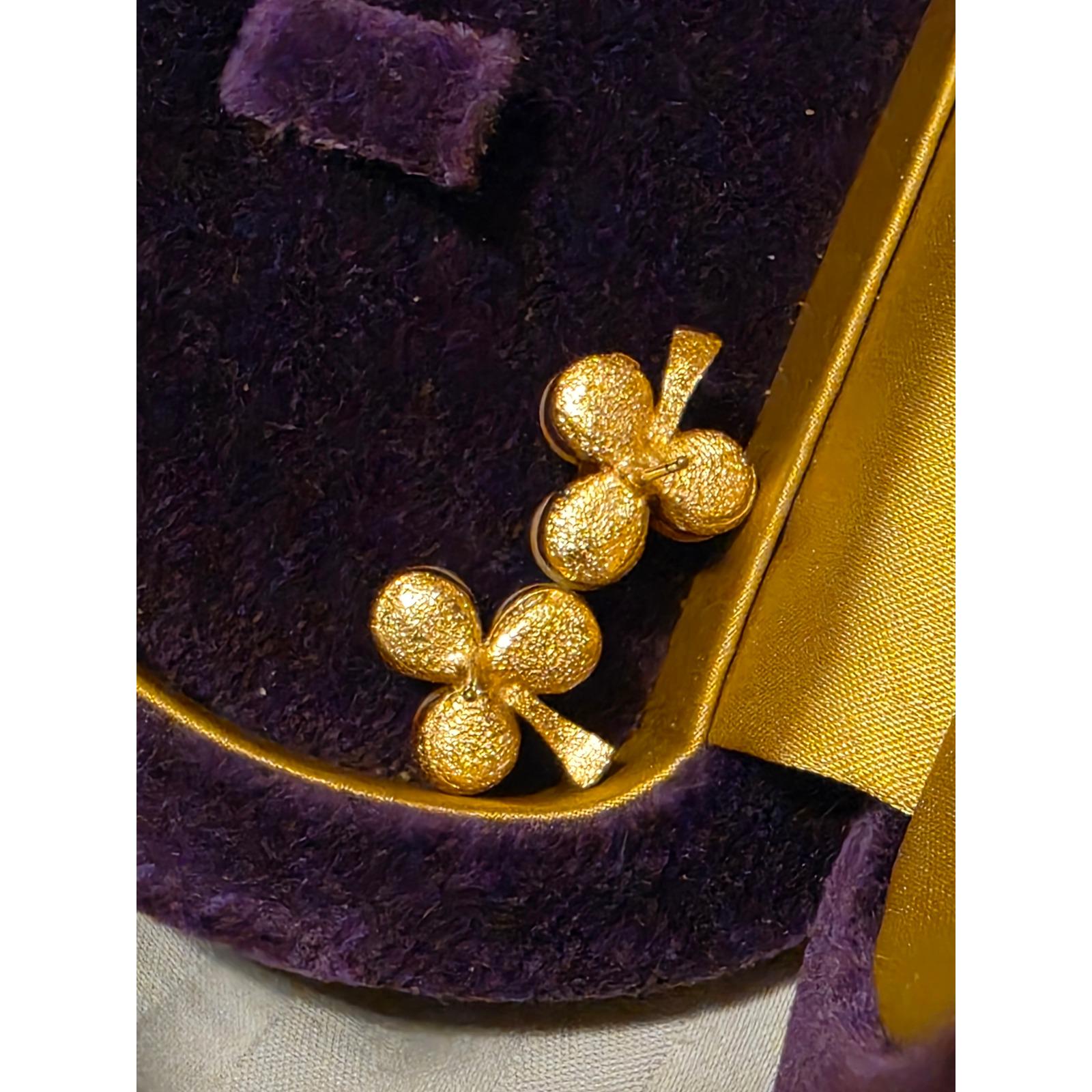 Vintage Gold Tone Faux Pearl Cluster Stud Earrings Rhinestone Clover Shape