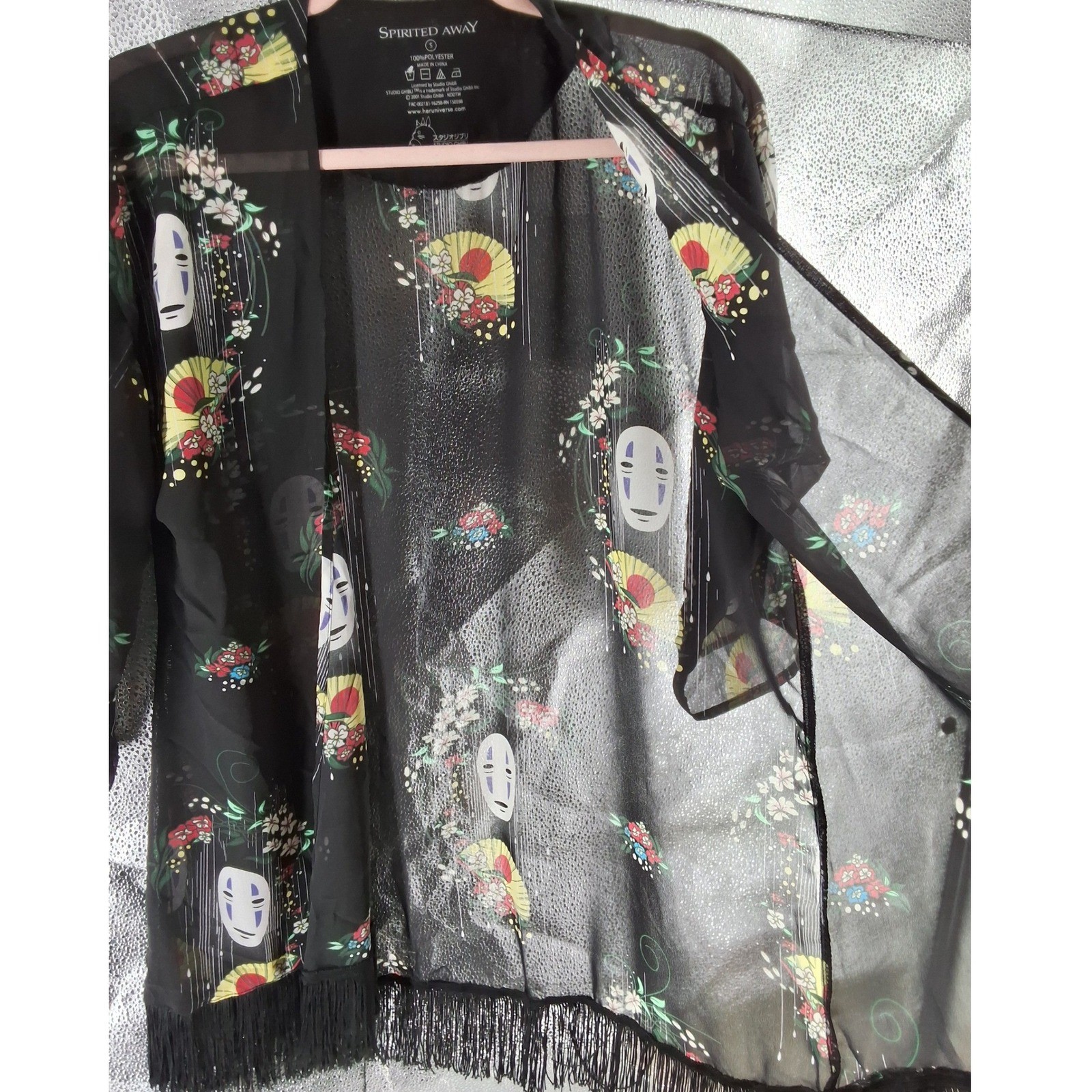 Her Universe Spirited Away No Face Kimono Cardigan Black Fringe Studio Ghibli S - View 5