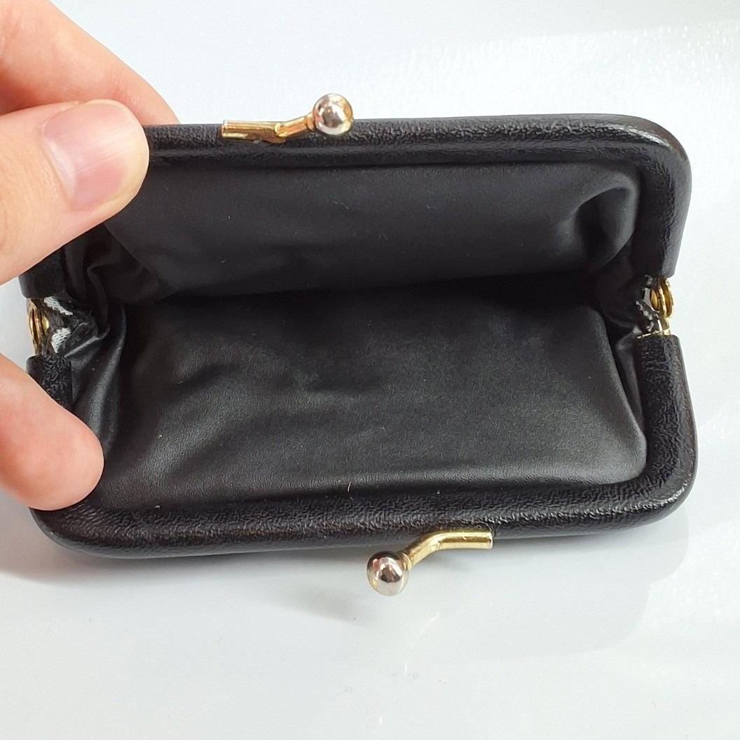Vintage Black Monogram S Kiss Lock Coin Purse Key Pouch