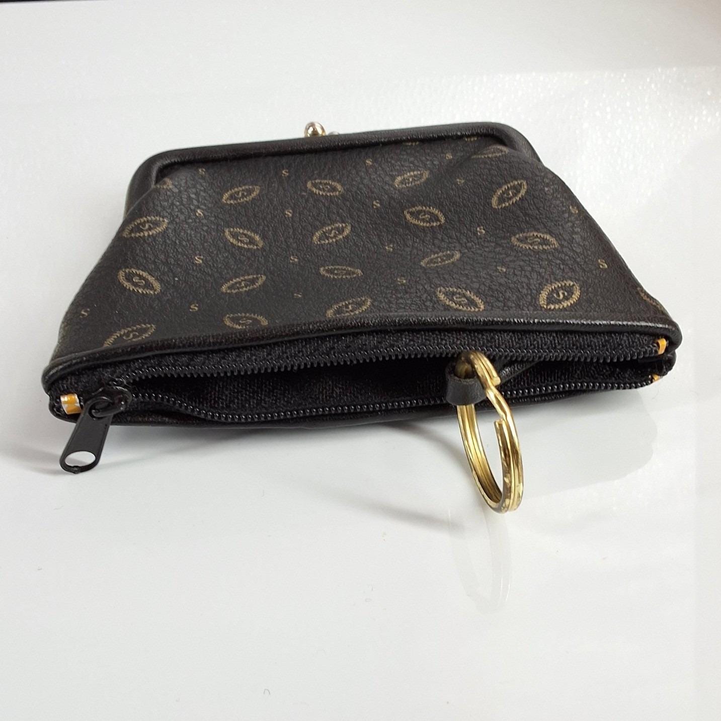 Vintage Black Monogram S Kiss Lock Coin Purse Key Pouch - View 4