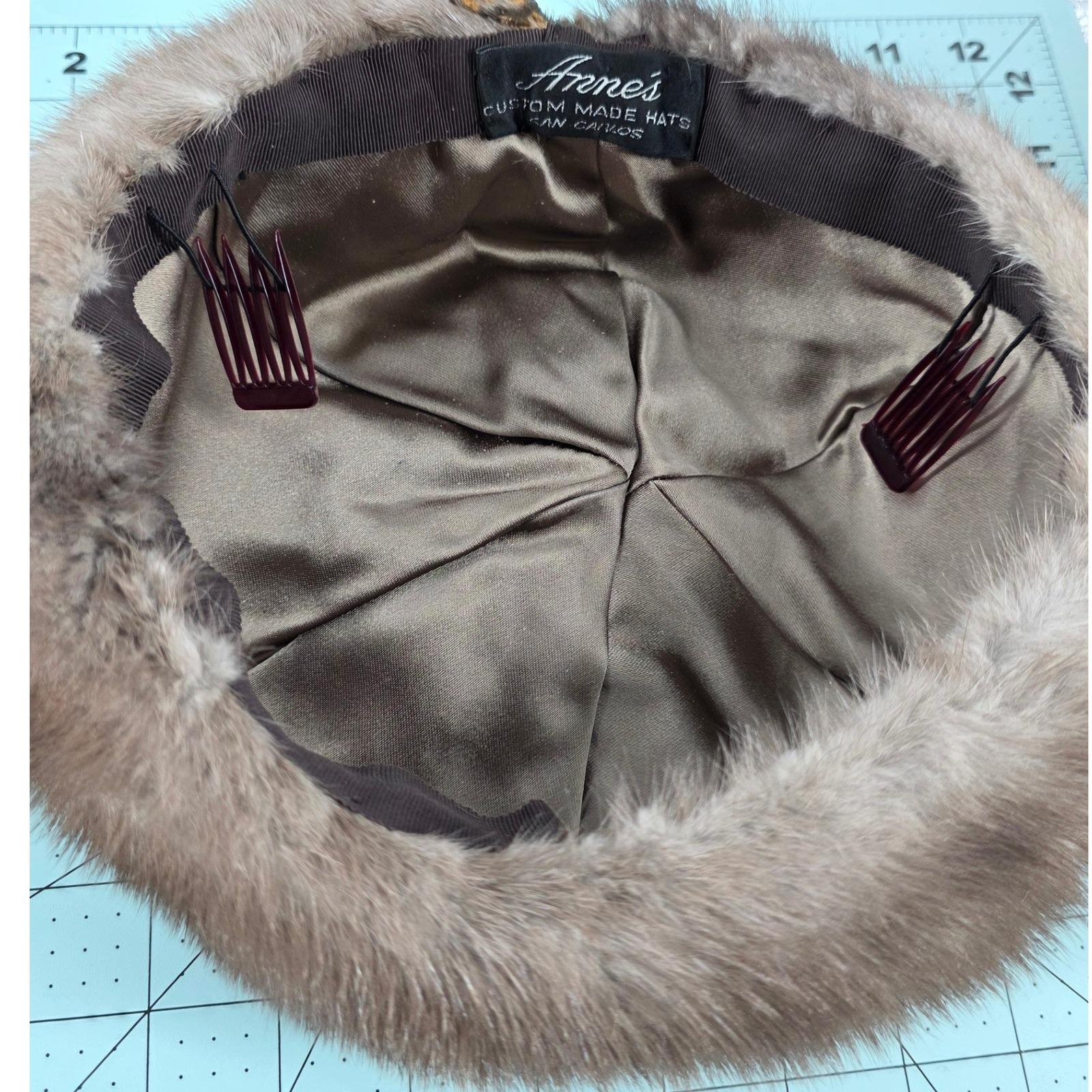 Anne's Vintage Mink Fur Pillbox Hat Brown Satin Bow Mid-Century Custom Millinery - View 5