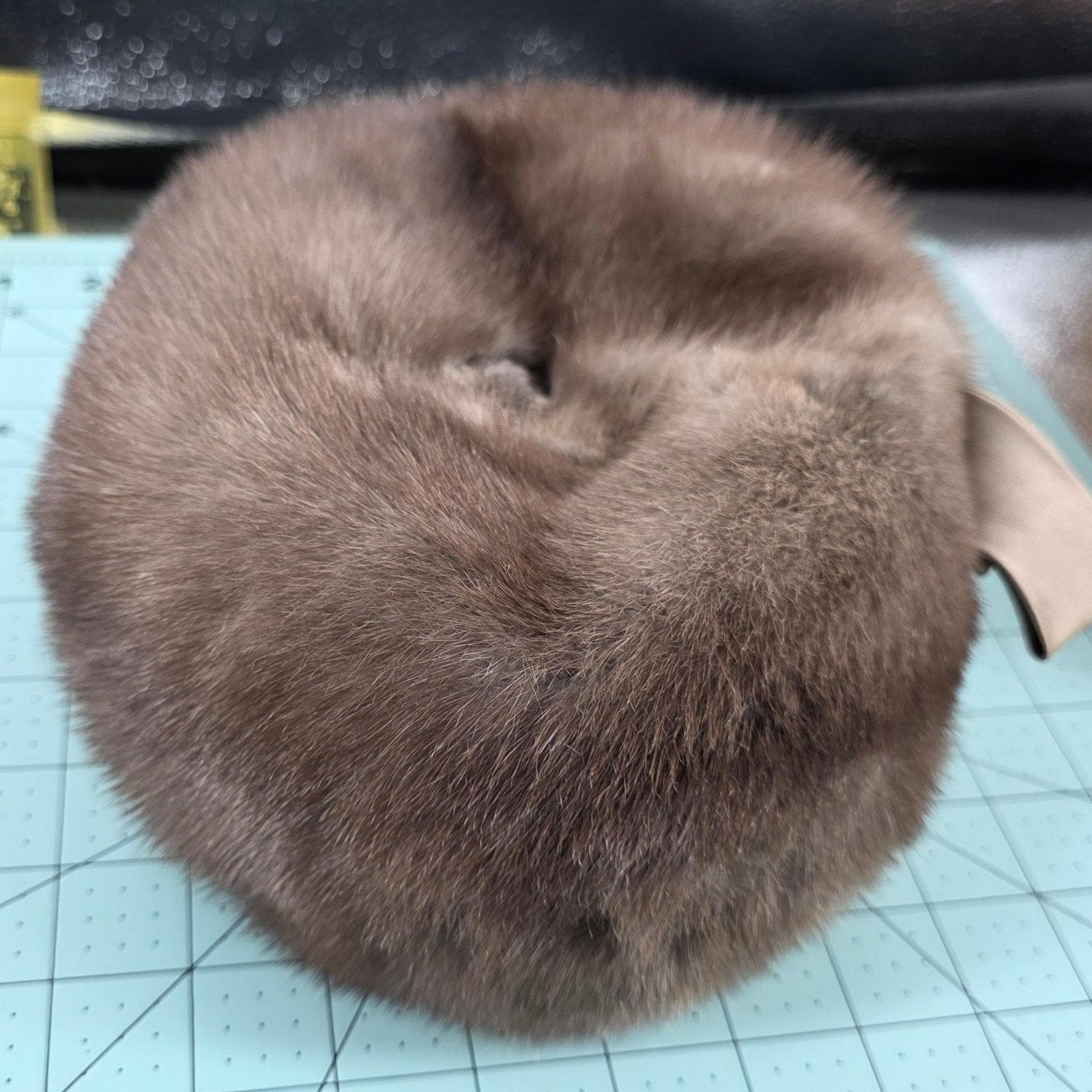 Anne's Vintage Mink Fur Pillbox Hat Brown Satin Bow Mid-Century Custom Millinery - View 6