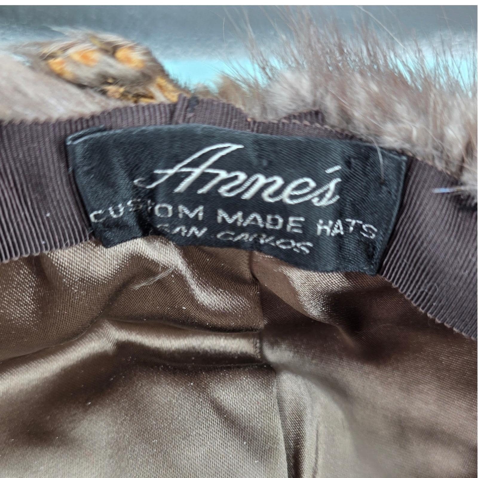 Anne's Vintage Mink Fur Pillbox Hat Brown Satin Bow Mid-Century Custom Millinery - View 7