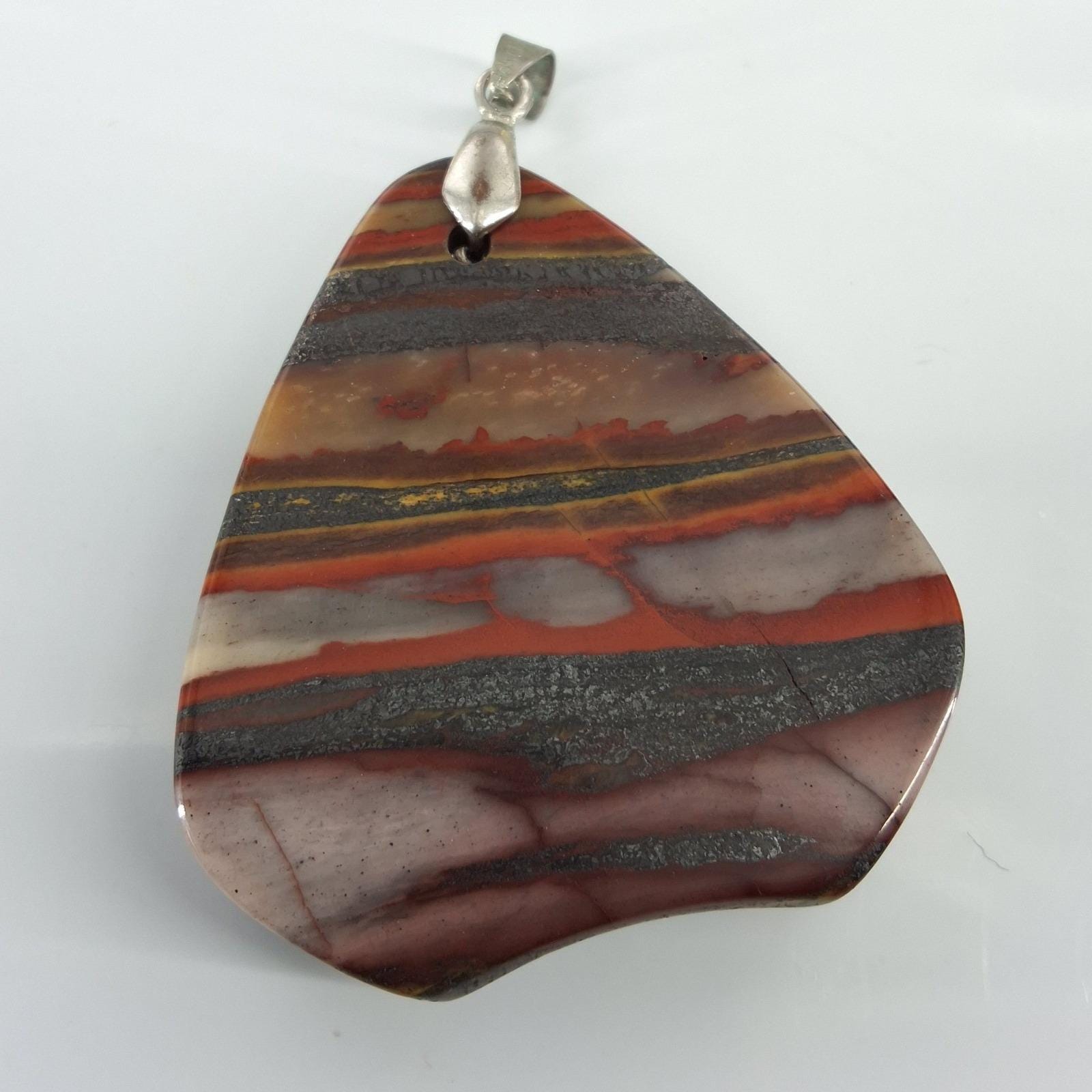 Natural Banded Iron Stone Jasper Hematite Triangular Pendant Boho - View 3