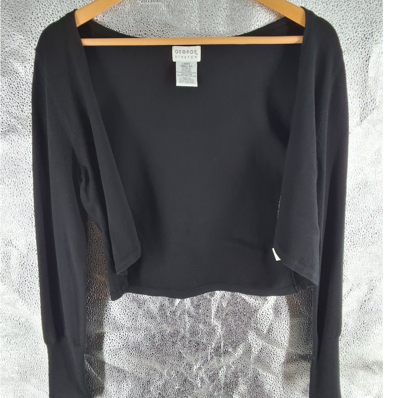 George Black Cropped Cardigan Rhinestone Medallion Bolero Shrug Sweater S - View 5