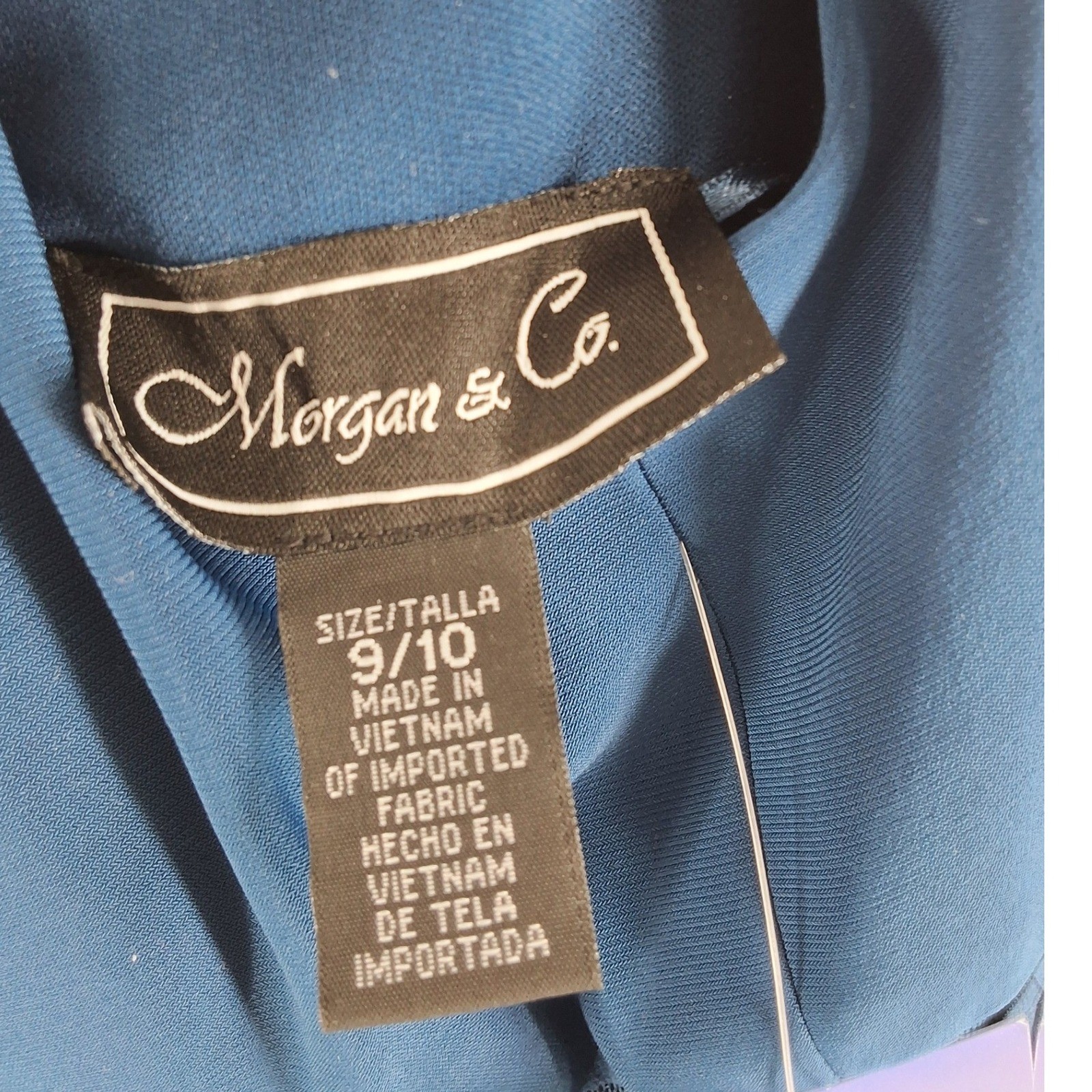Morgan & Co Womens Peacock Blue Mesh V-Neck Formal Gown Dress 12173 Size 9/10