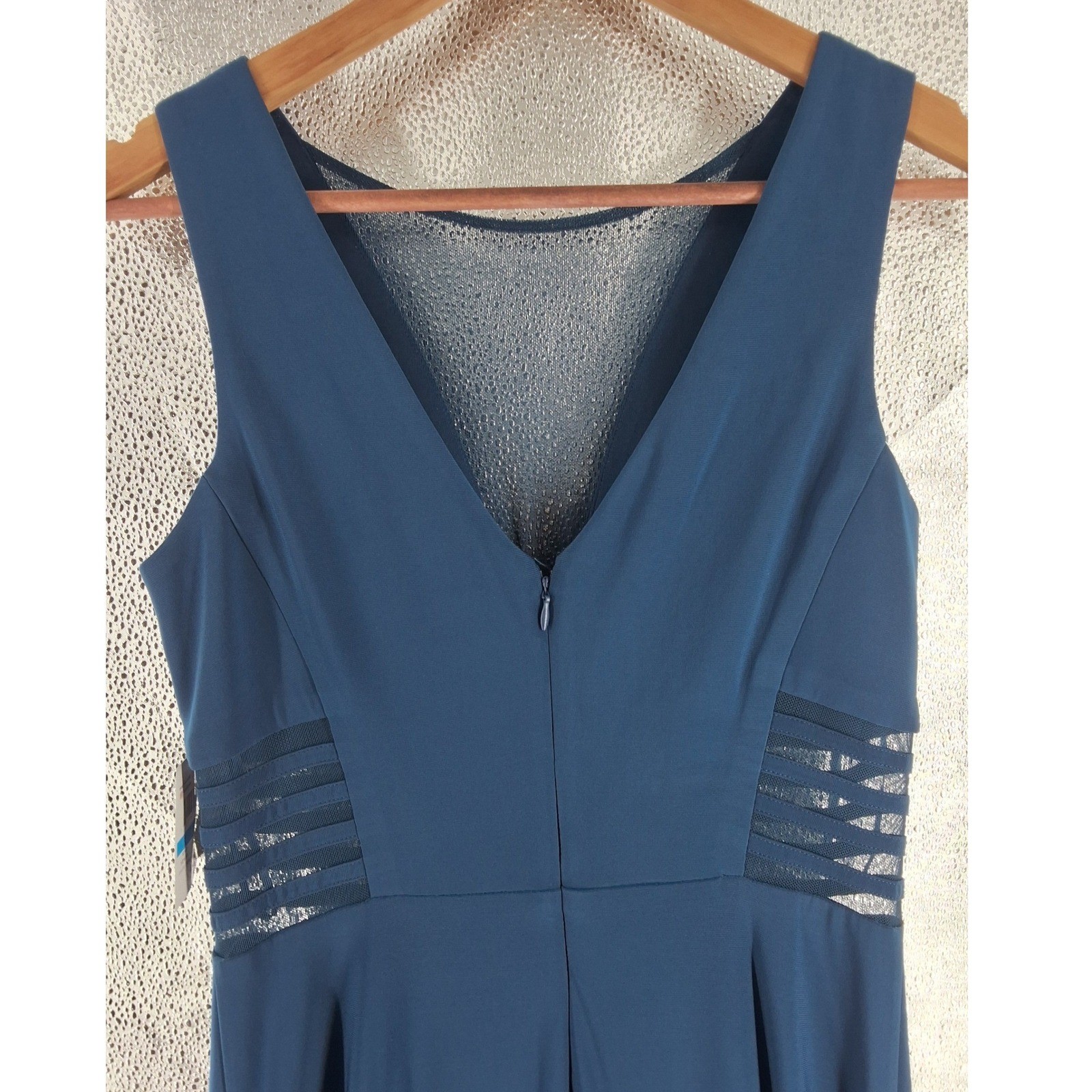 Morgan & Co Womens Peacock Blue Mesh V-Neck Formal Gown Dress 12173 Size 9/10 - View 10
