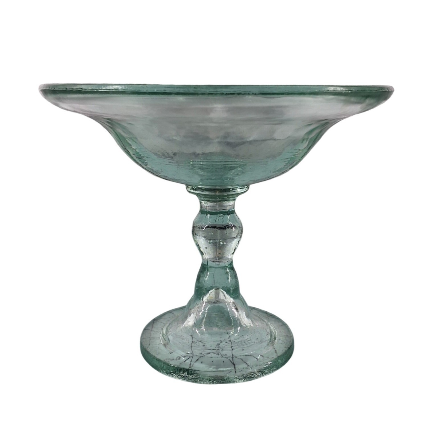 Vintage Green Glass Pedestal Compote Candy Dish