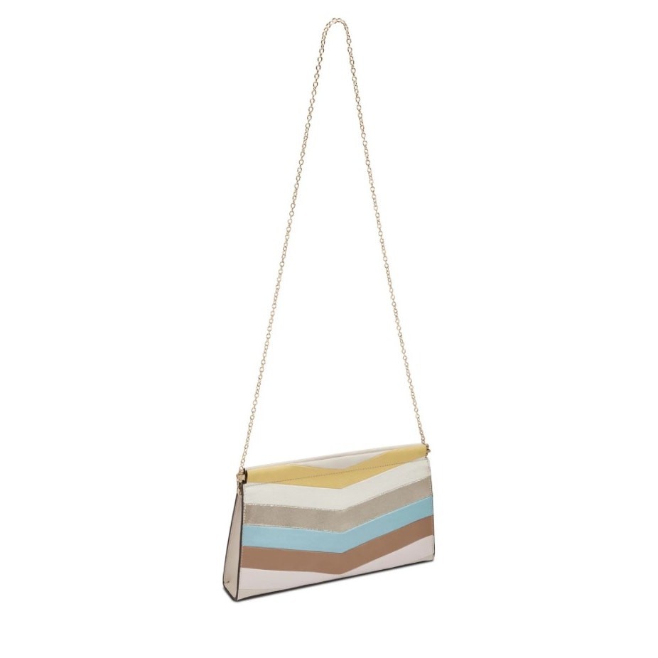 INC Cleeo Chevron Clutch Tan Gold Frame Handbag NWT