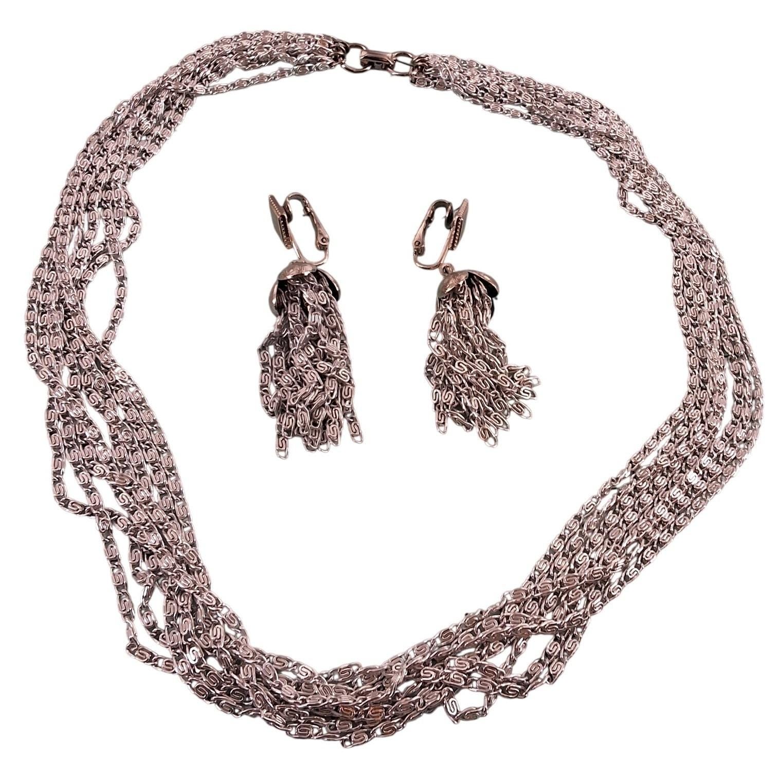 Sarah Coventry Silver Tone Multi Chain Necklace & Earrings Set 20"