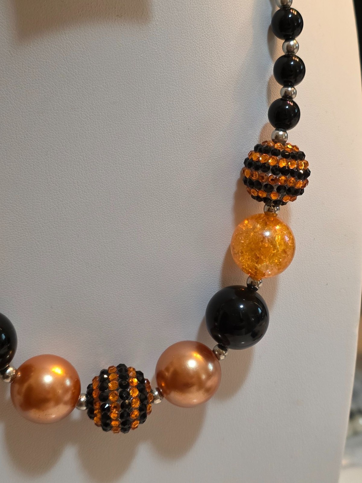 Black & Orange Beaded Halloween Statement Necklace With Adjustable Chain 20-22" - View 4