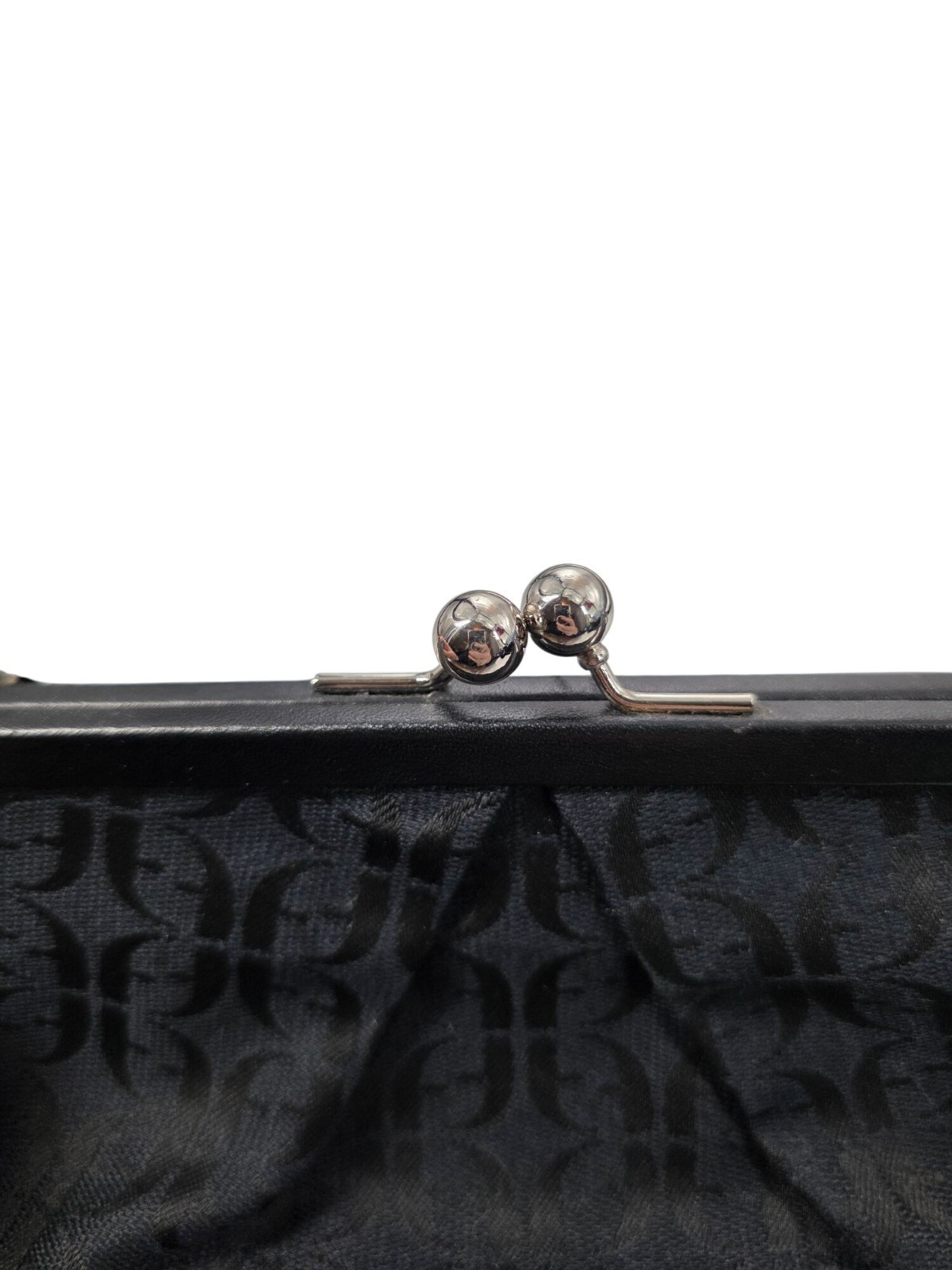 Fossil Y2K Black Leather & Chain Jacquard Fabric Mini Purse Kiss-Lock Closure