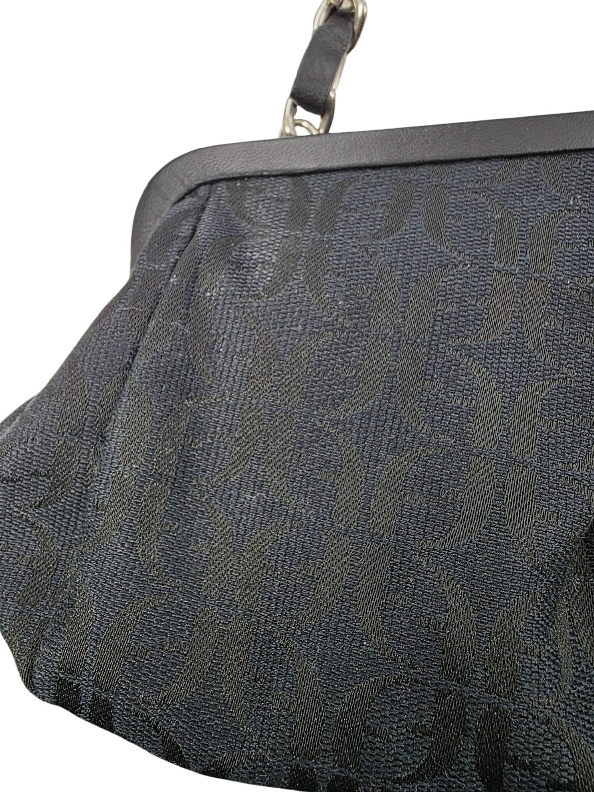 Fossil Y2K Black Leather & Chain Jacquard Fabric Mini Purse Kiss-Lock Closure - View 7