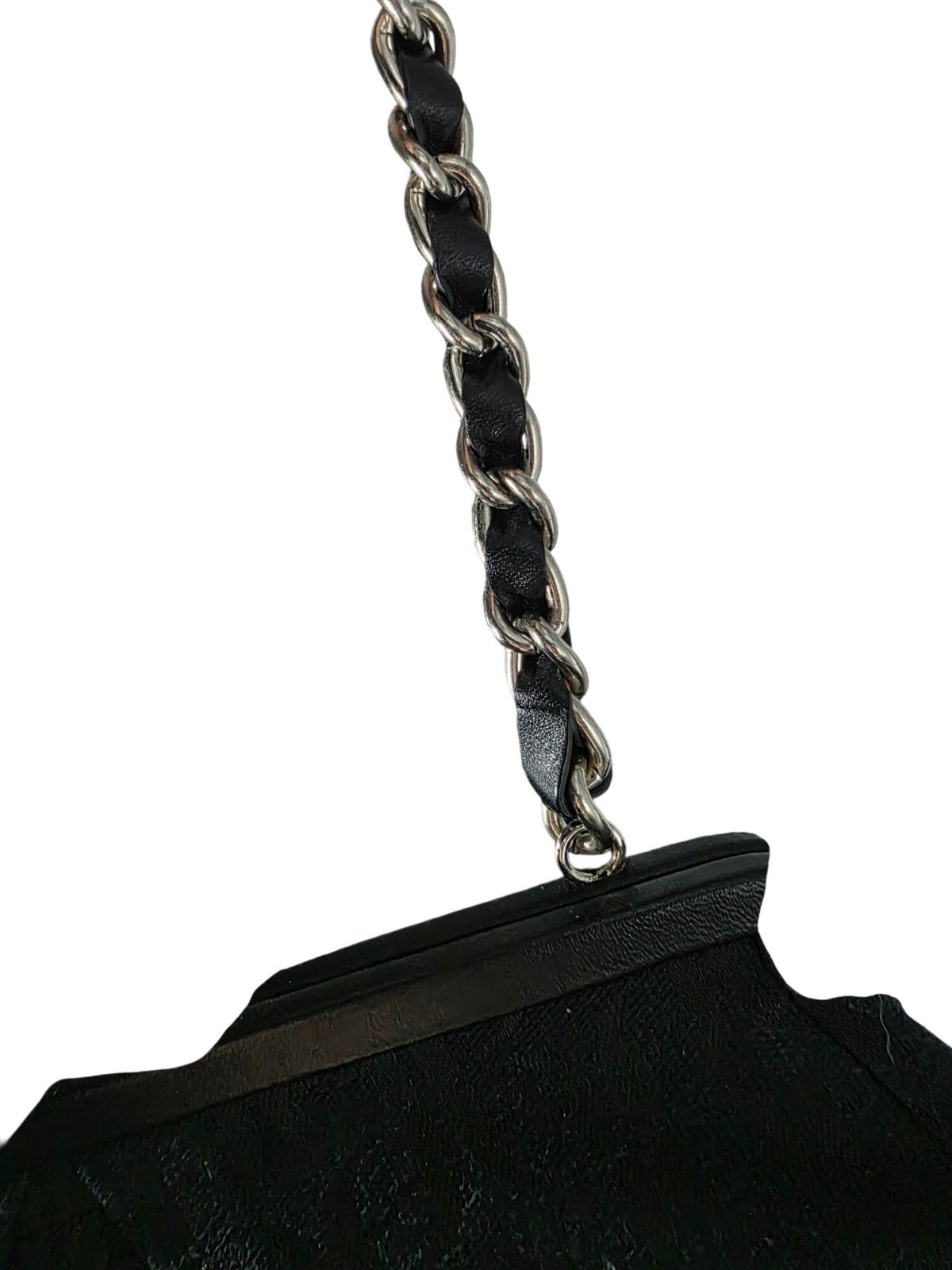 Fossil Y2K Black Leather & Chain Jacquard Fabric Mini Purse Kiss-Lock Closure - View 8