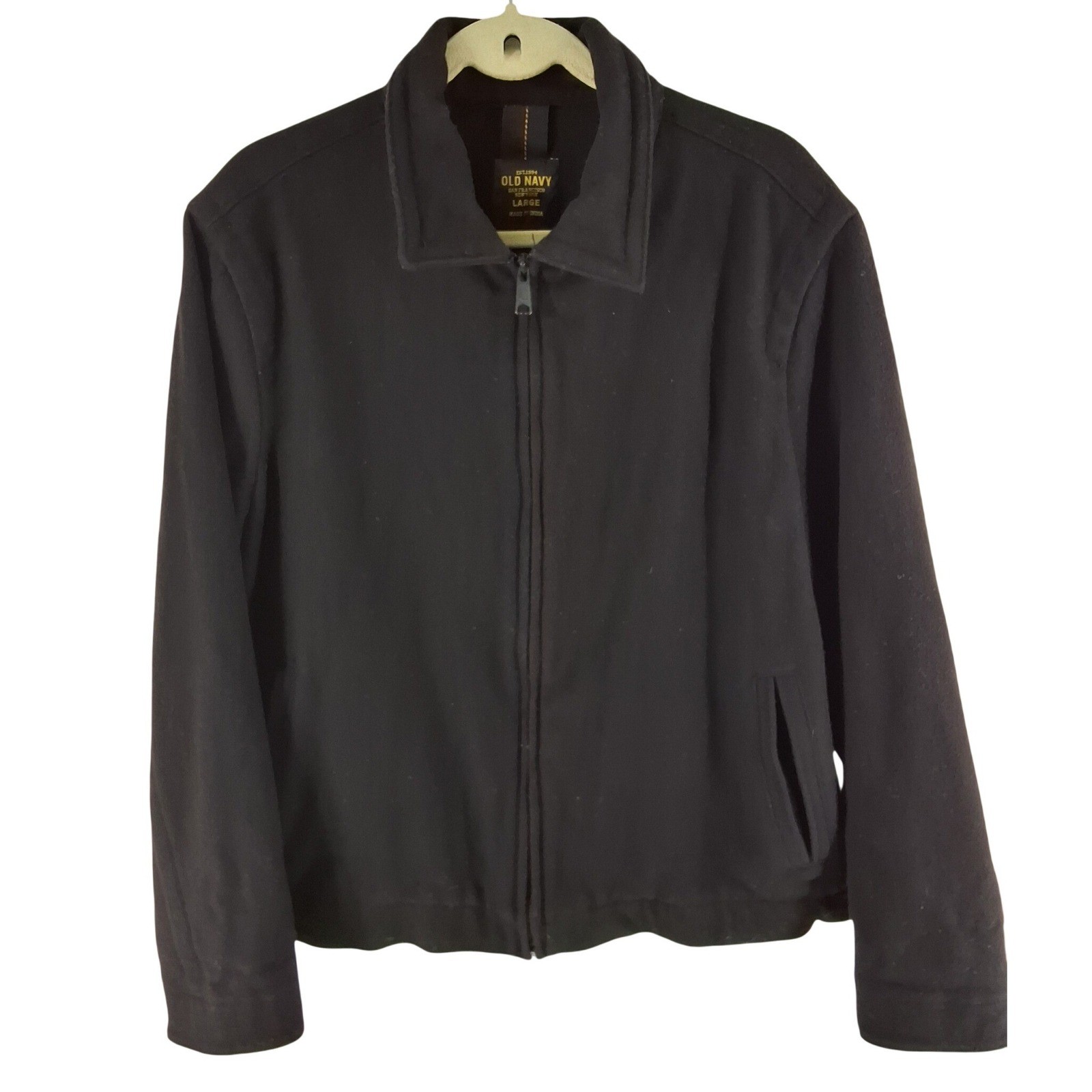 Old Navy Mens Large Black Wool Blend Full Zip Harrington Bomber Jacket
