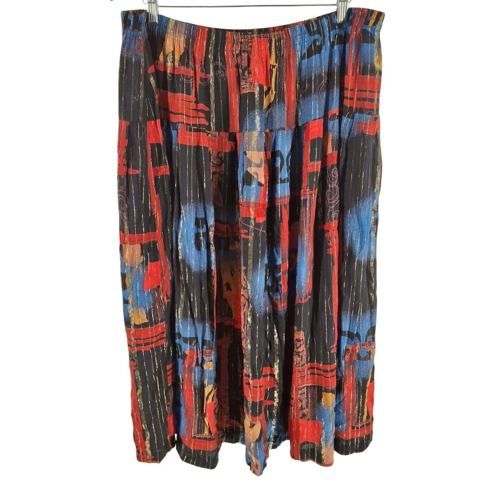 Sharon Anthony Woman 24W Vintage 3pc Skirt Set Abstract Gold Lurex Rayon USA