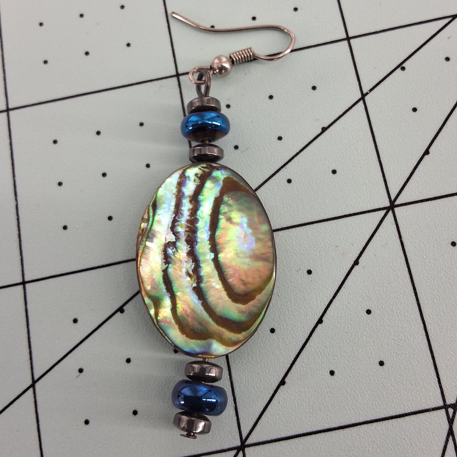 Handmade Abalone Paua Shell Wire Wrapped Dangle Earrings Boho - View 3