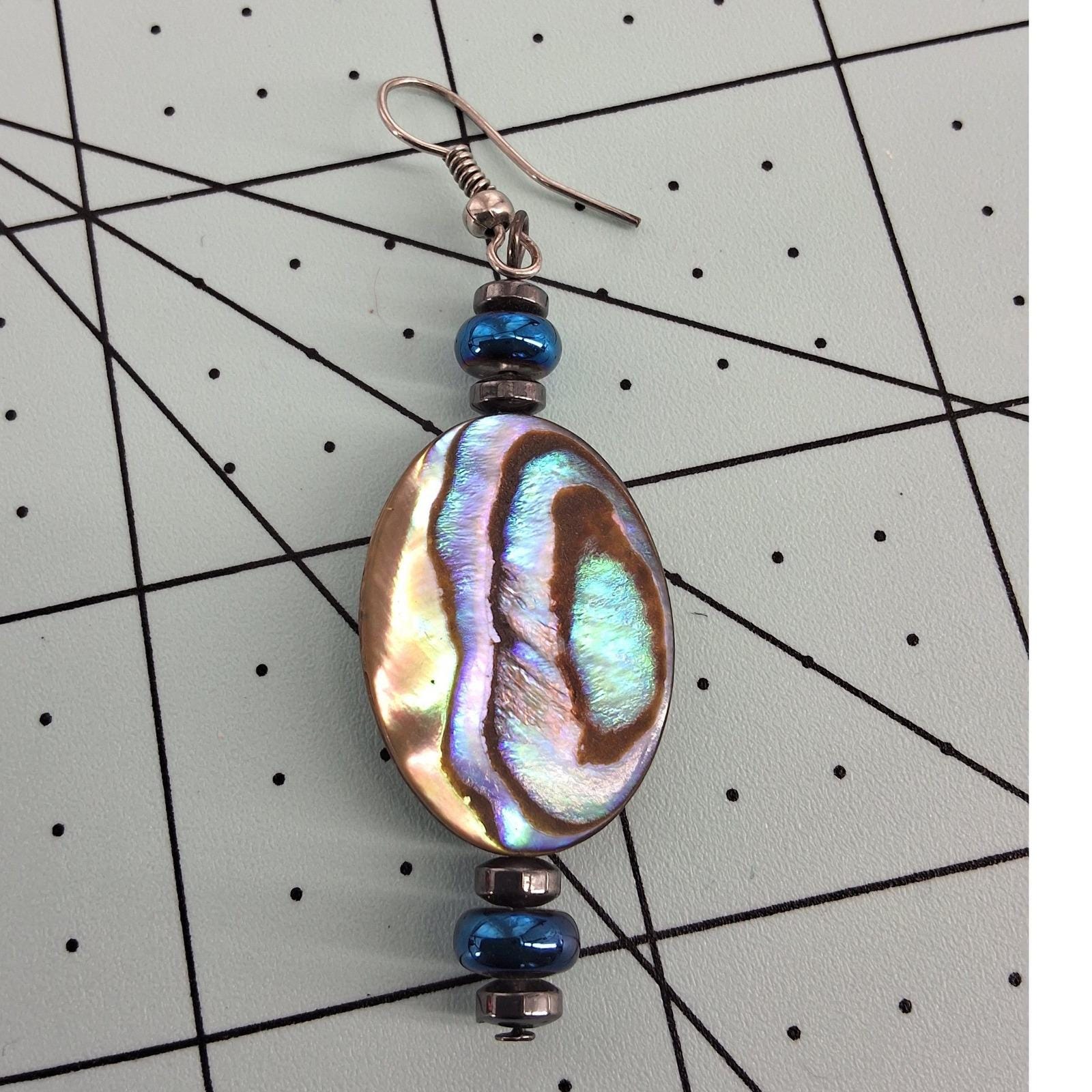 Handmade Abalone Paua Shell Wire Wrapped Dangle Earrings Boho - View 6