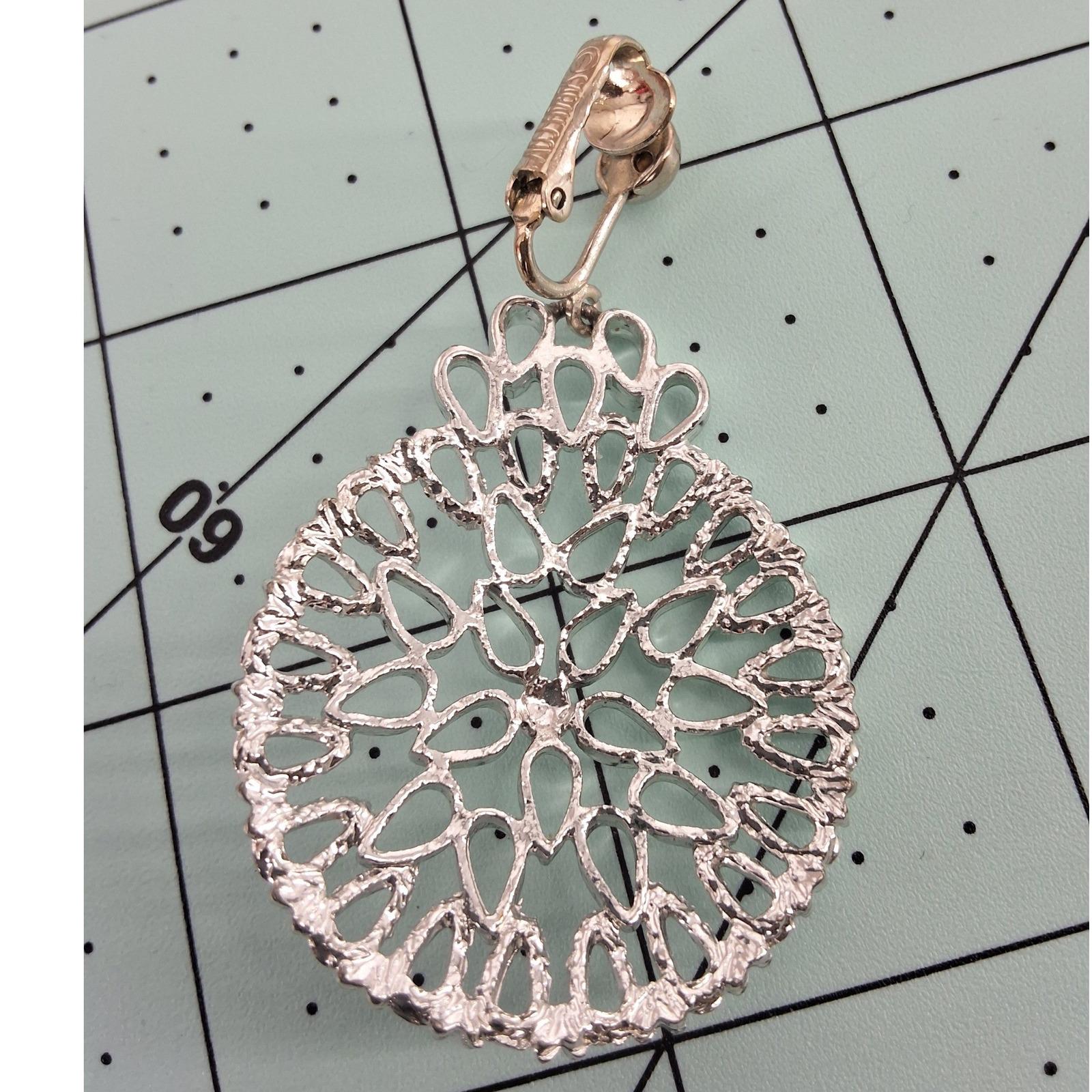 Sarah Coventry Silvertone Filigree Medallion Dangle Clip-On Earrings 2.5" - View 4