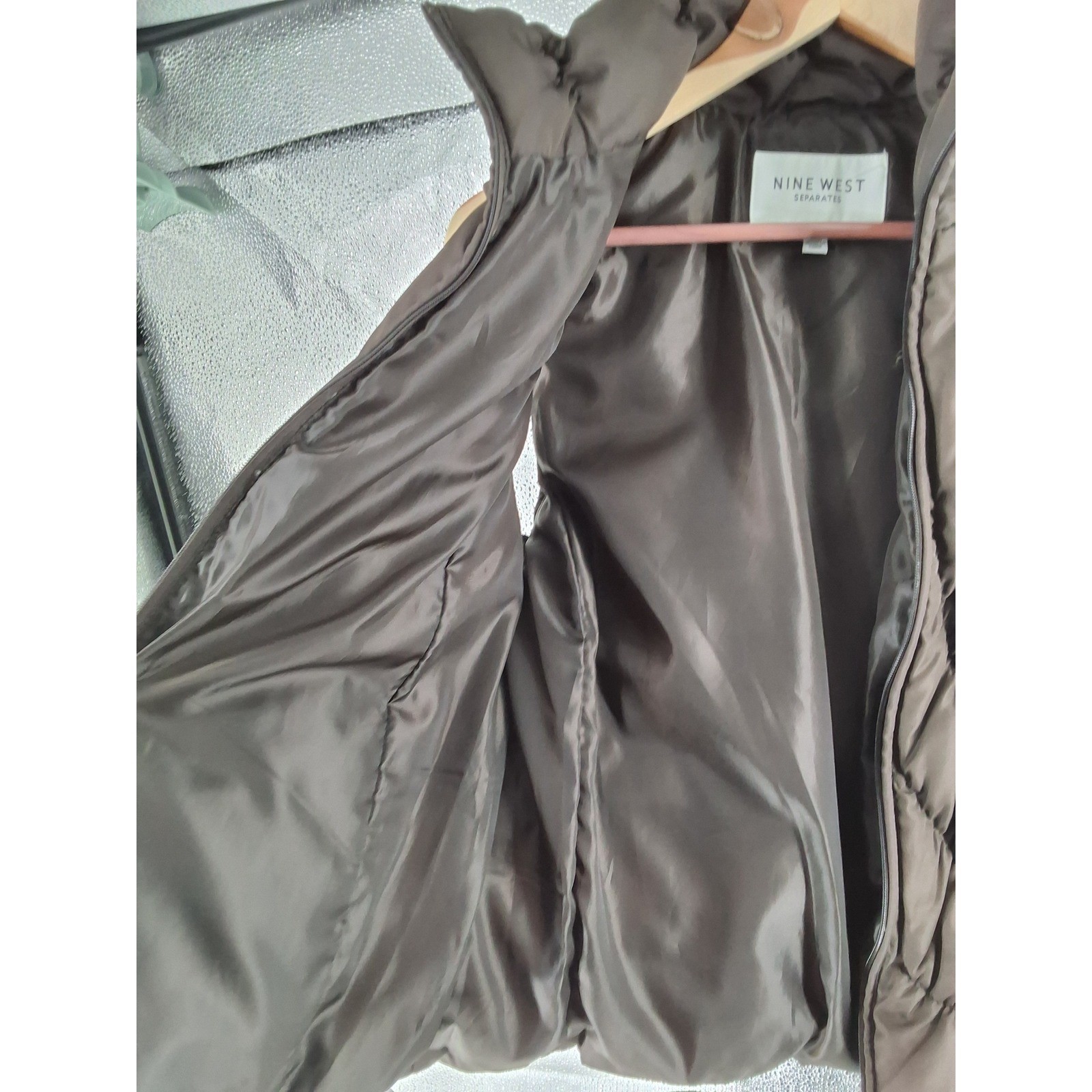 Nine West Separates Brown Chevron Quilted Down Puffer Vest Medium Stand Collar - View 6