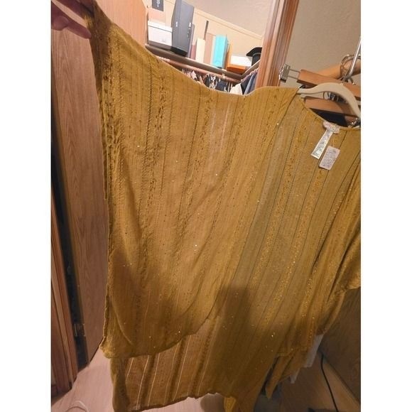 Free People Sequin Day Dream Kimono Mustard Yellow Oversized Wrap One Size NEW - View 4