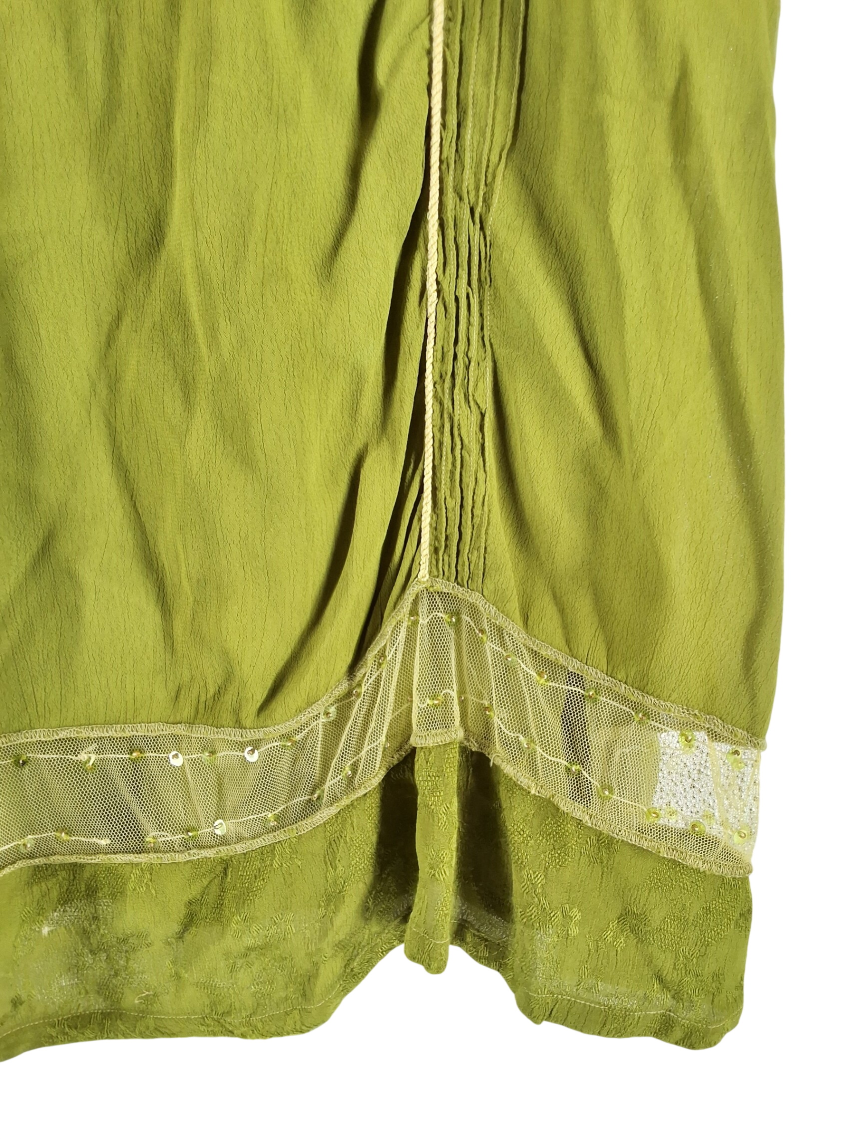 Nataya Green Rayon Maxi Skirt Beaded Mesh Trim Bohemian Vintage Style Size M - View 3