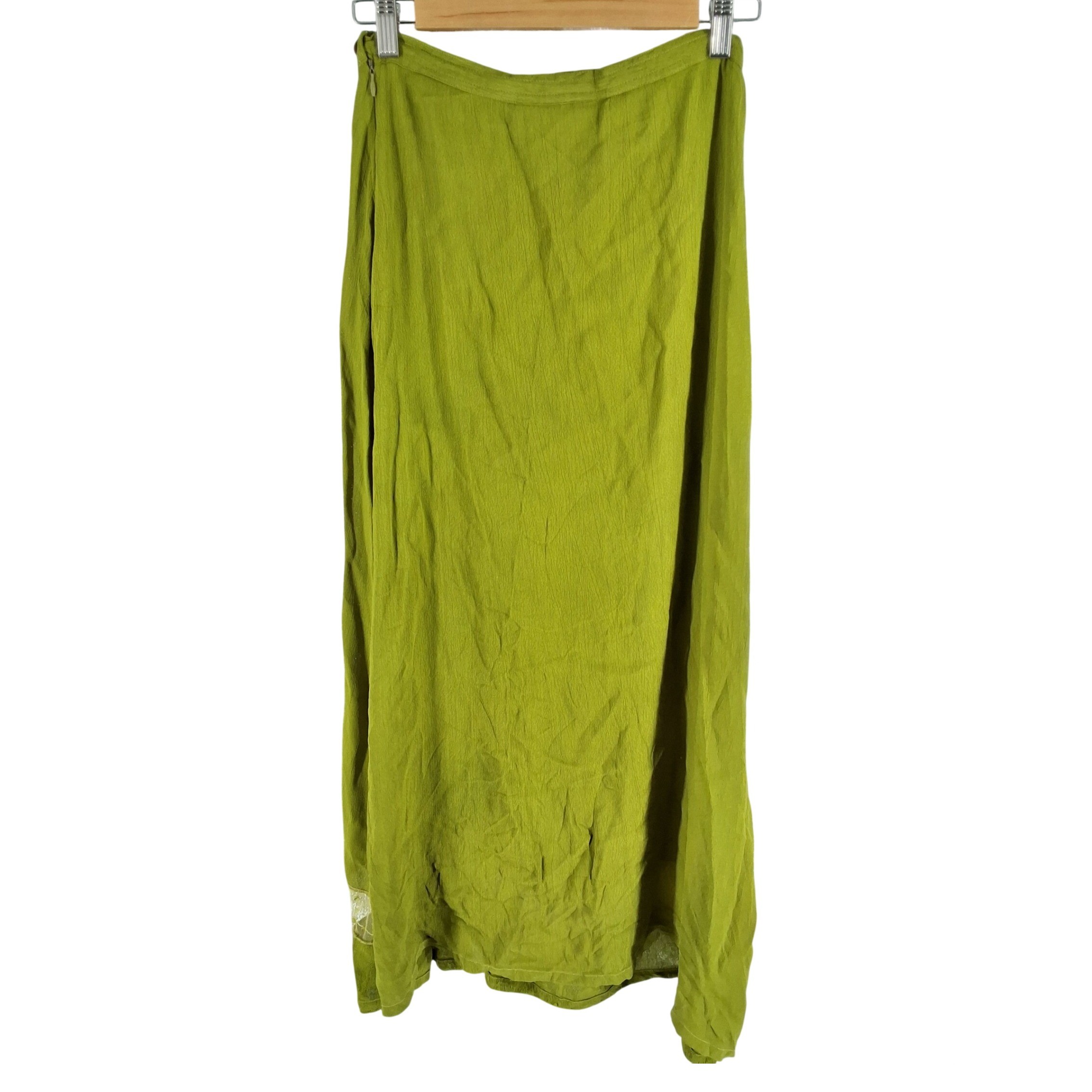 Nataya Green Rayon Maxi Skirt Beaded Mesh Trim Bohemian Vintage Style Size M - View 8