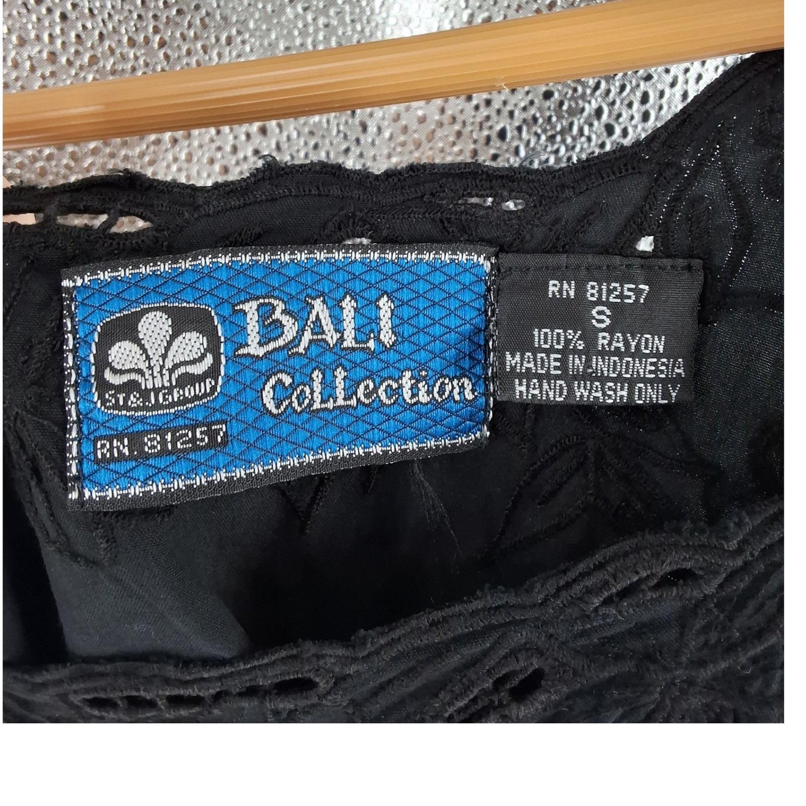 Bali Collection Black Rayon Embroidered Eyelet Midi Dress Small Boho Sleeveless
