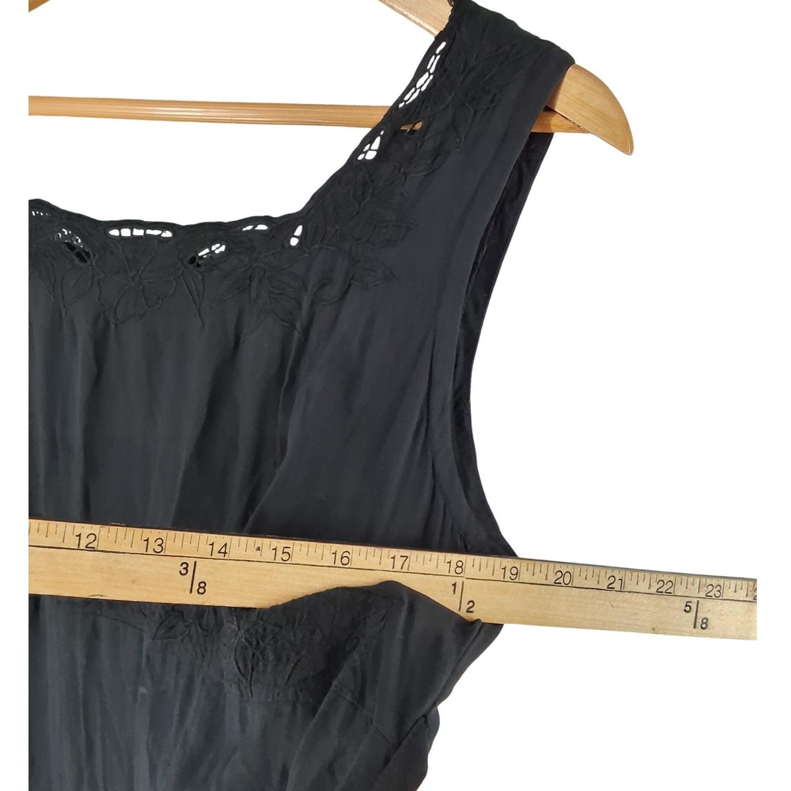 Bali Collection Black Rayon Embroidered Eyelet Midi Dress Small Boho Sleeveless - View 3