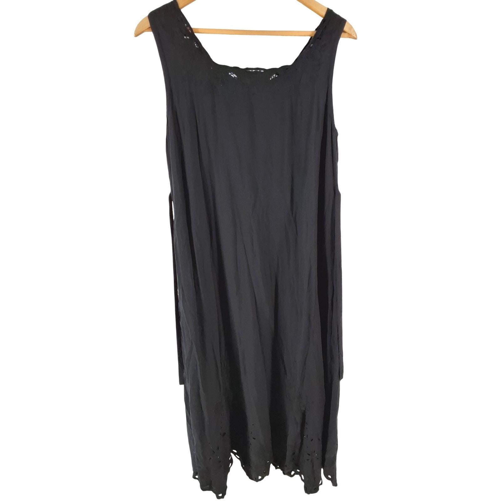 Bali Collection Black Rayon Embroidered Eyelet Midi Dress Small Boho Sleeveless - View 5