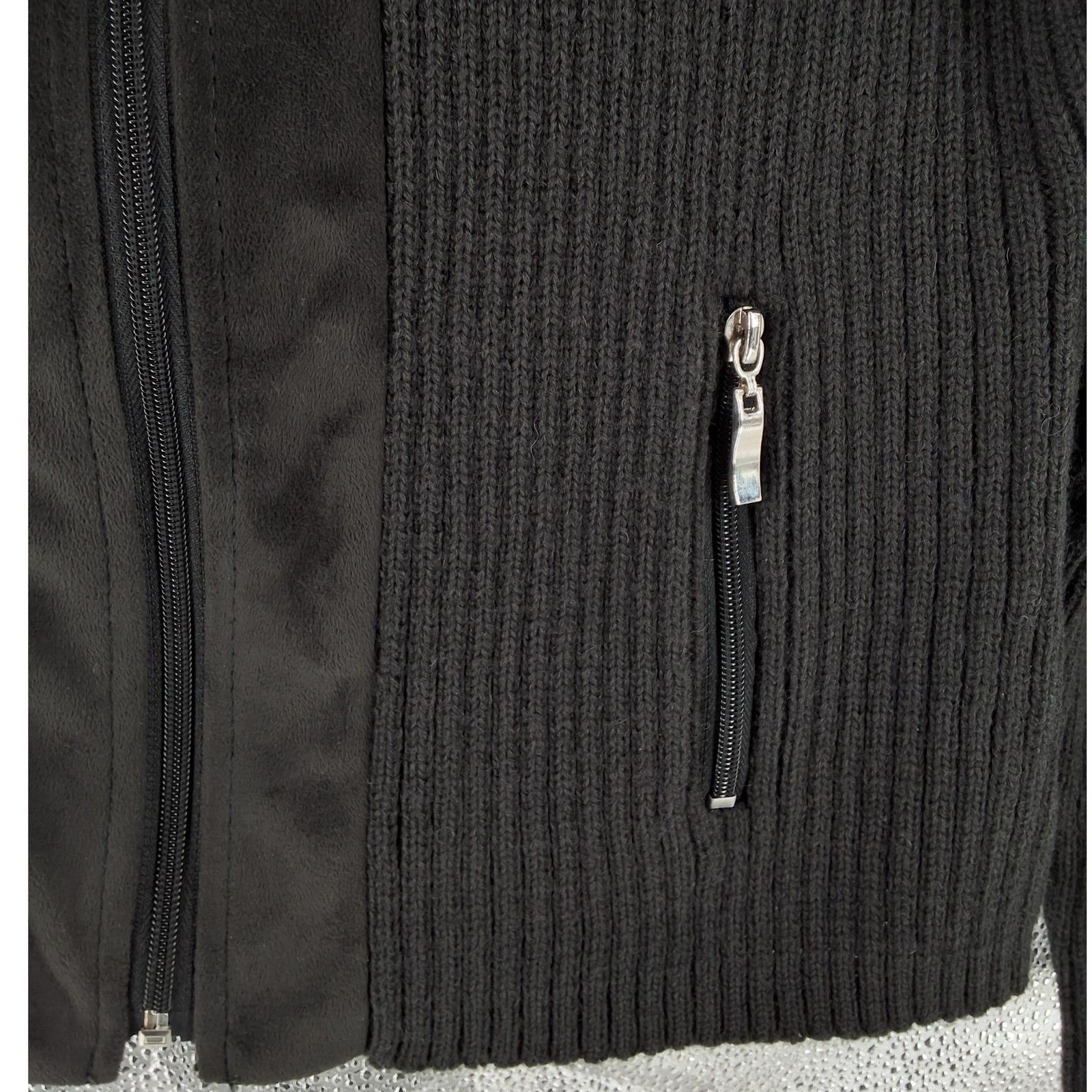 BH Leather Club Mens Black Ribbed Wool Blend Full Zip Sweater Jacket M