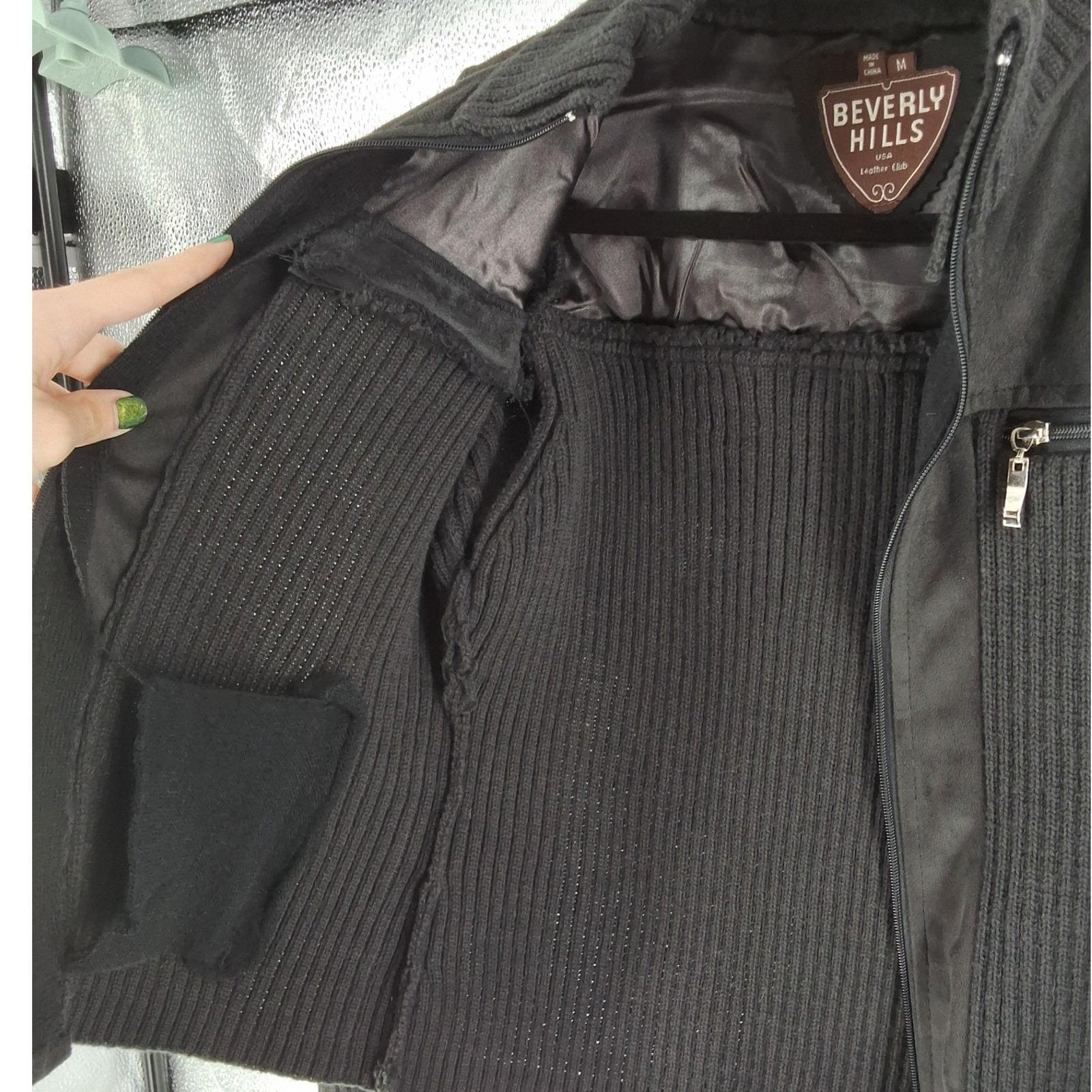 BH Leather Club Mens Black Ribbed Wool Blend Full Zip Sweater Jacket M - View 4