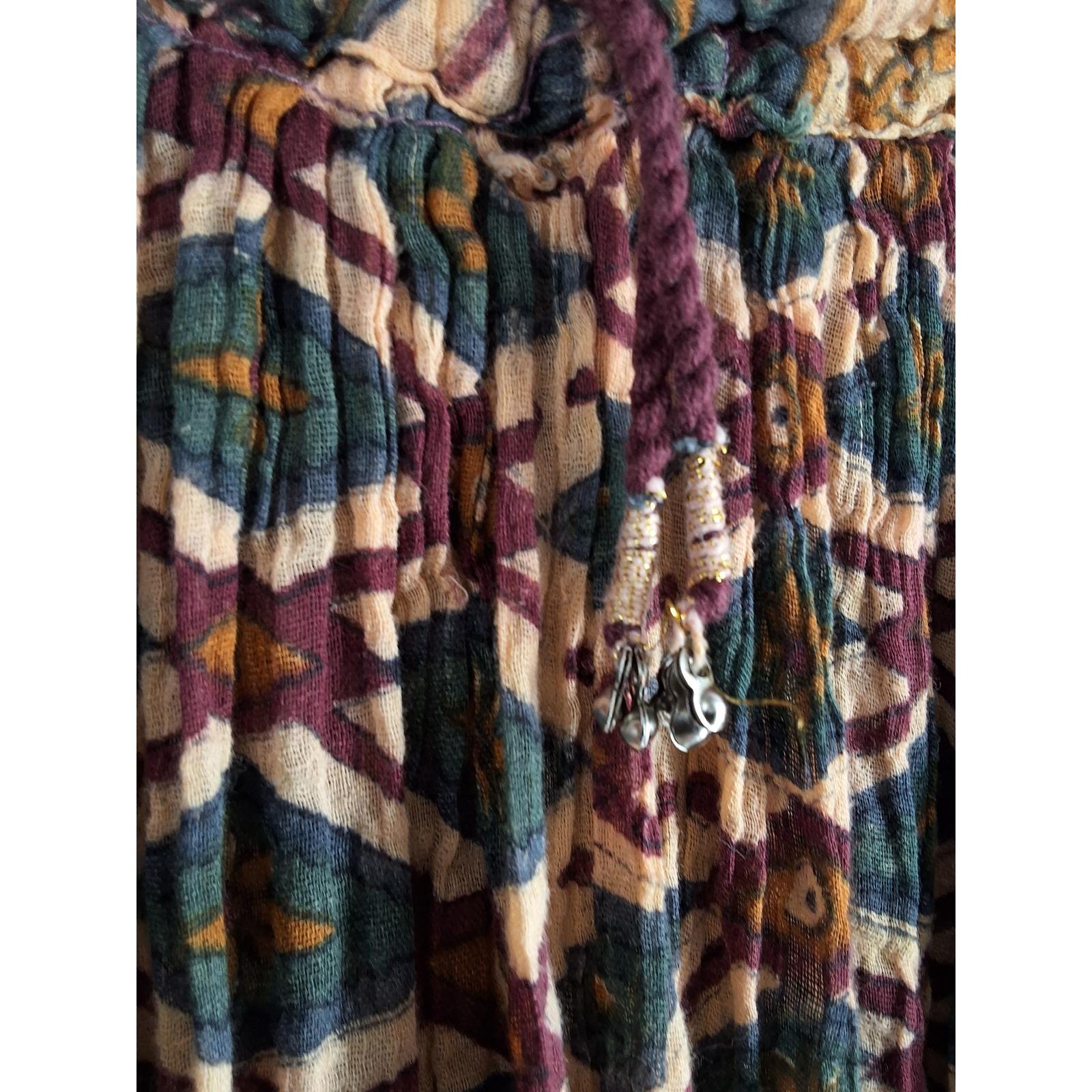 Vintage Indian Cotton Gauze Broomstick Skirt Camel Heart Block Print Boho Maxi - View 9