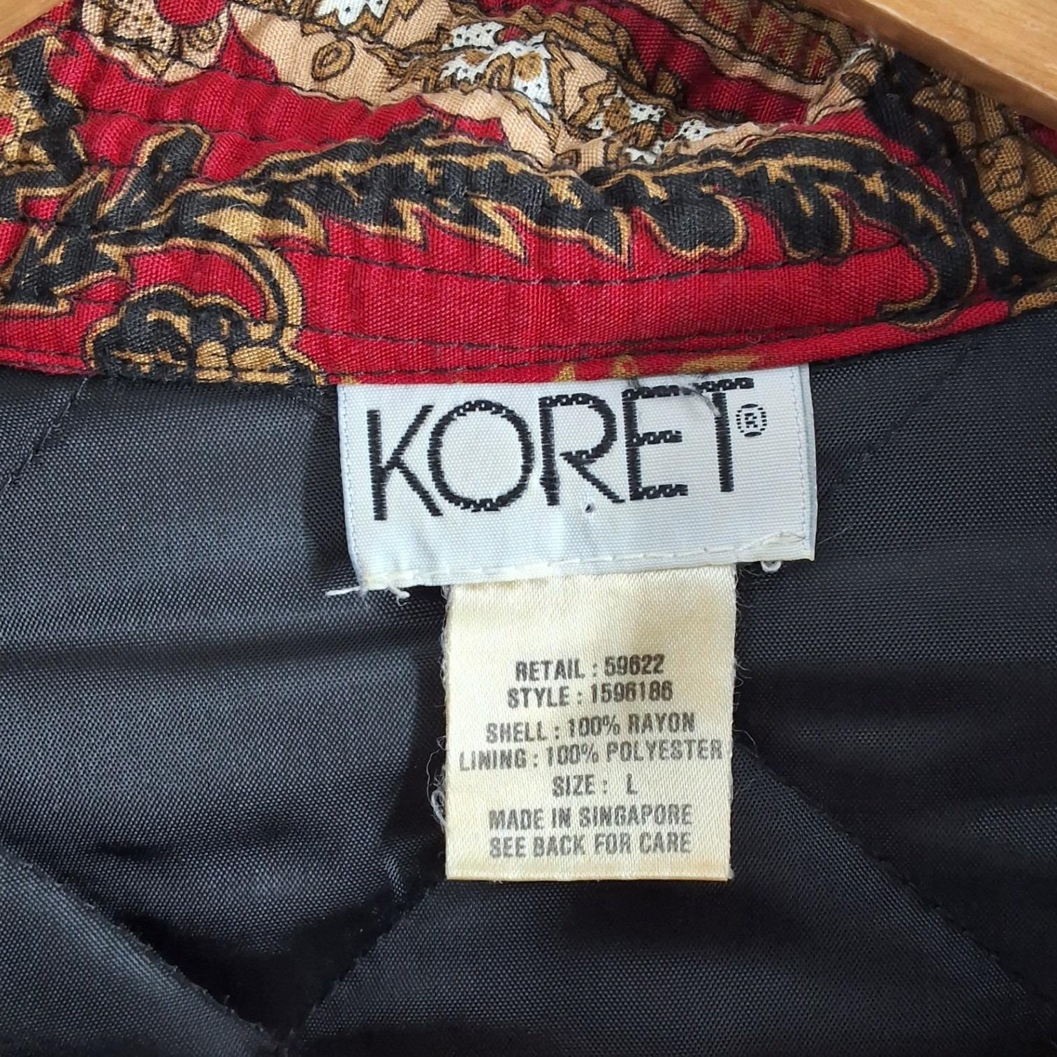 Vintage Koret Red Paisley Quilted Button Front Bomber Jacket Large