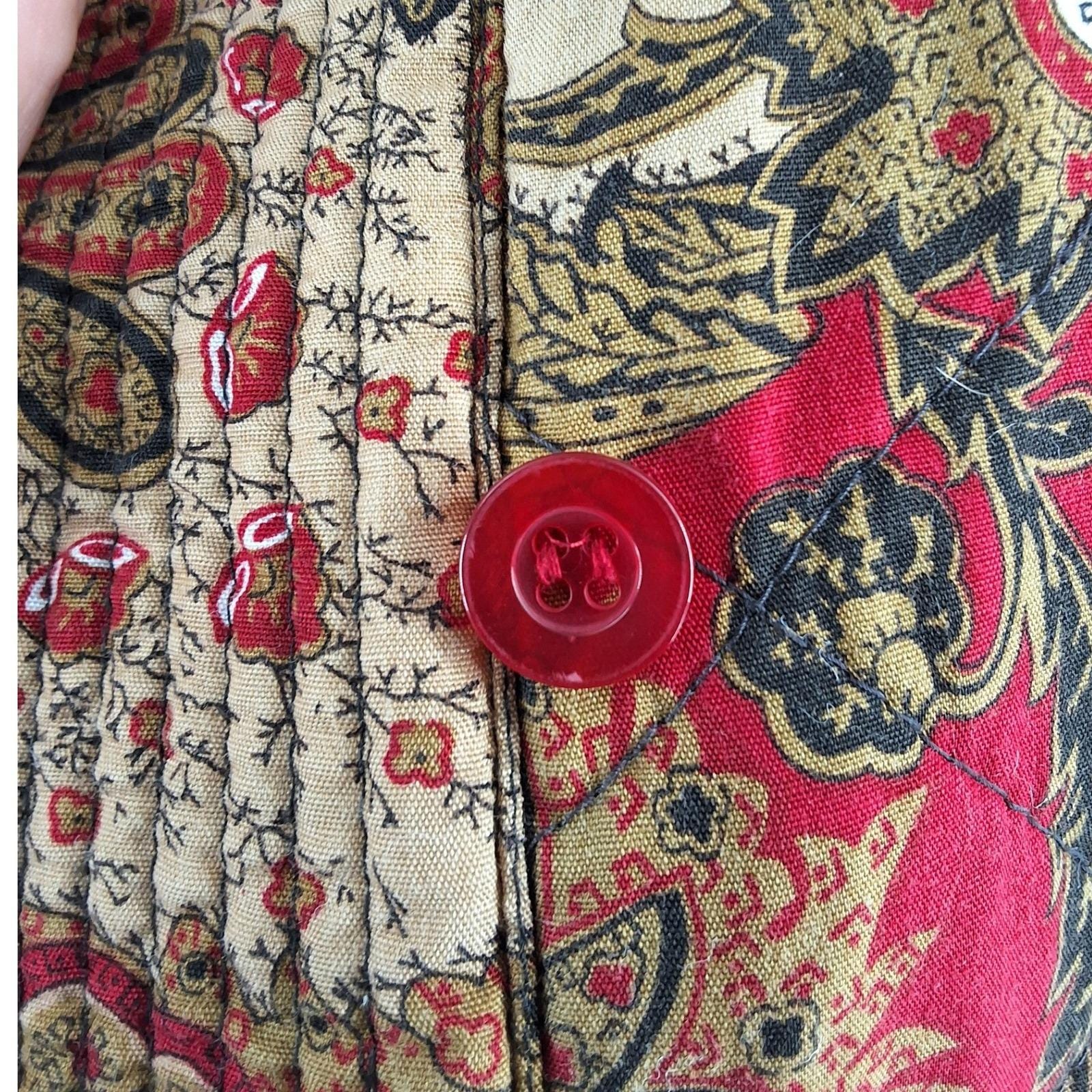 Vintage Koret Red Paisley Quilted Button Front Bomber Jacket Large - View 3