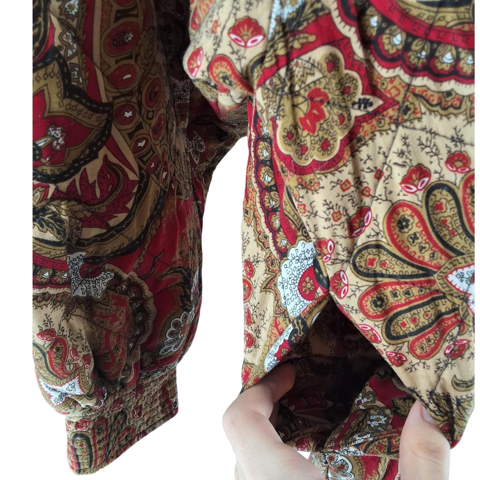 Vintage Koret Red Paisley Quilted Button Front Bomber Jacket Large - View 4