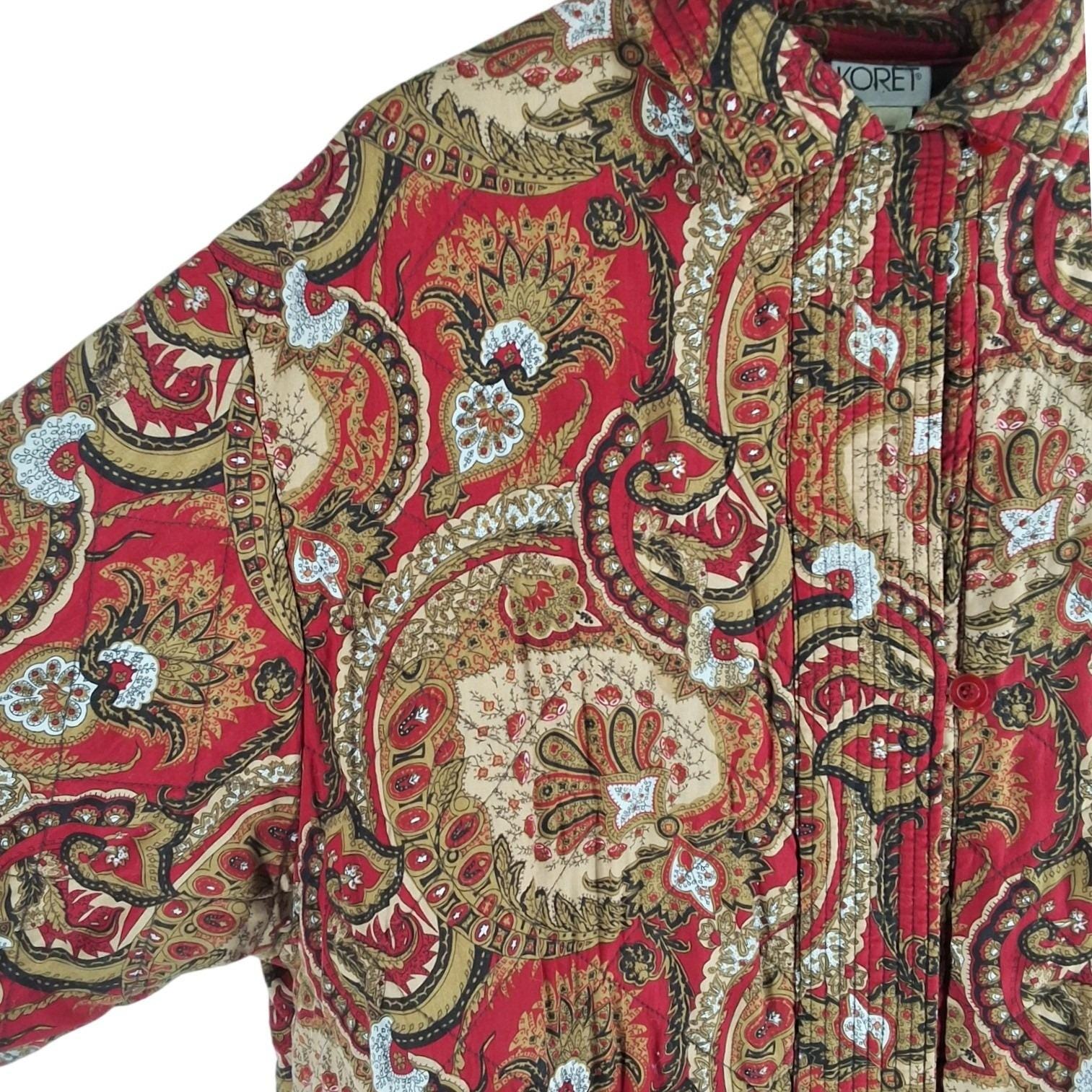 Vintage Koret Red Paisley Quilted Button Front Bomber Jacket Large - View 5
