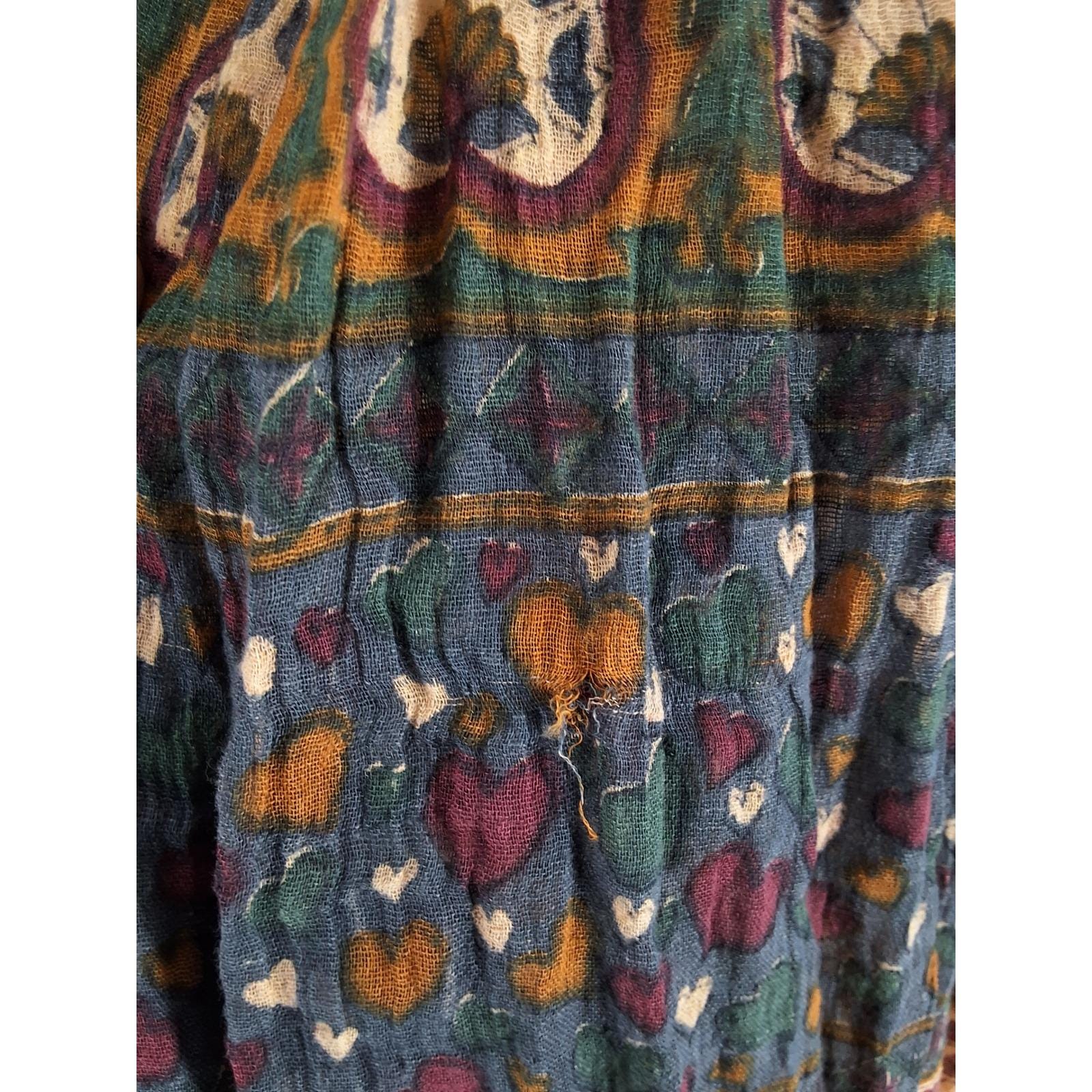 Vintage Indian Cotton Gauze Broomstick Skirt Camel Heart Block Print Boho Maxi - View 4