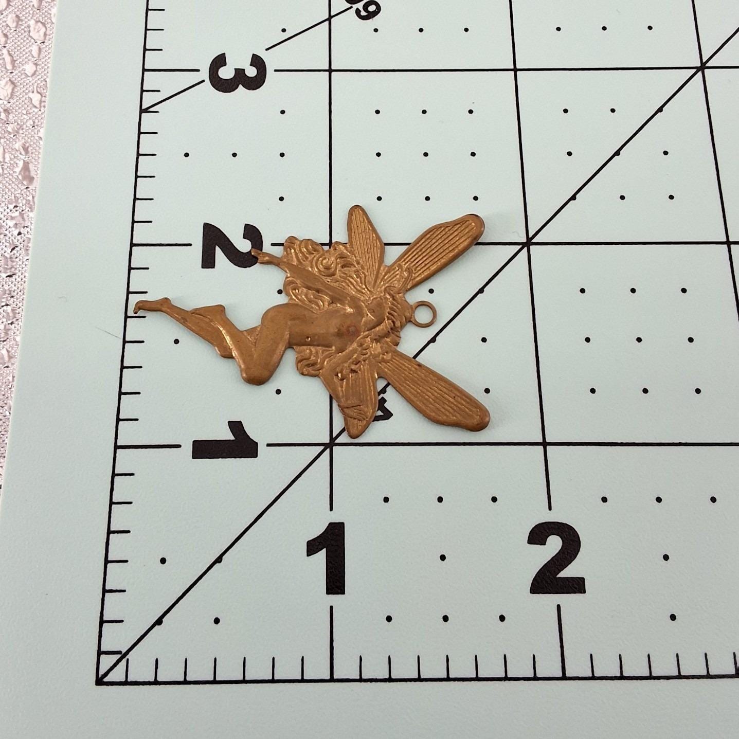 Vintage Brass Fairy Pendant Charm Winged Pixie Fantasy Jewelry Making 2 Inch - View 4