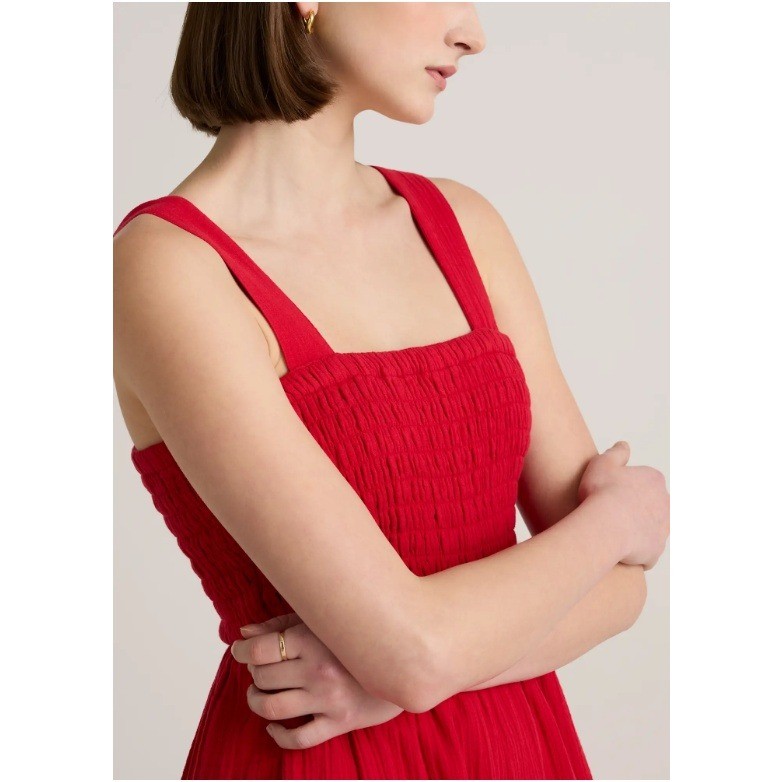 Quince Organic Cotton Gauze Smocked Wide Leg Jumpsuit Wild Cherry Red XL - View 4