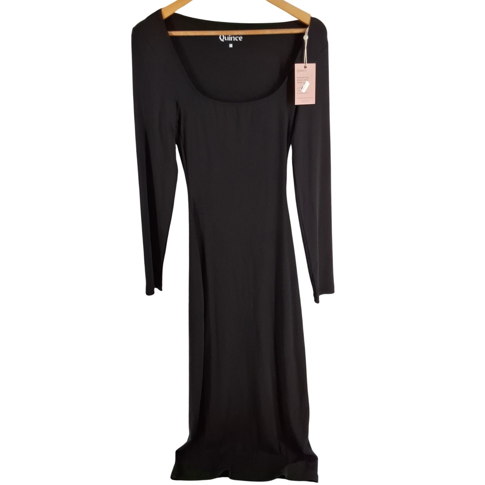 Quince Black Tencel Rib Knit Long Sleeve Maxi Dress M