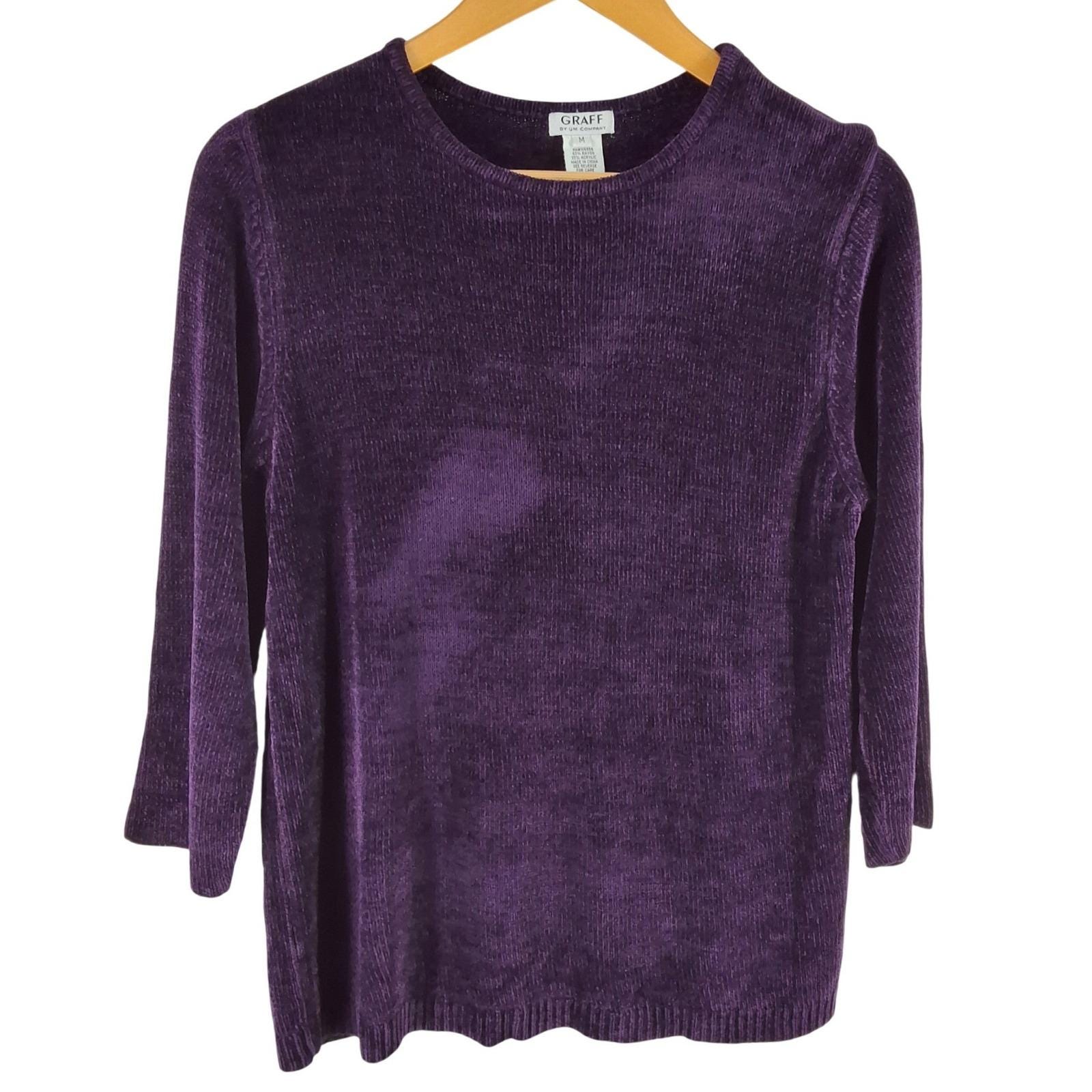 Graff by UM Company Purple Chenille Sweater Women's M 3/4 Sleeve