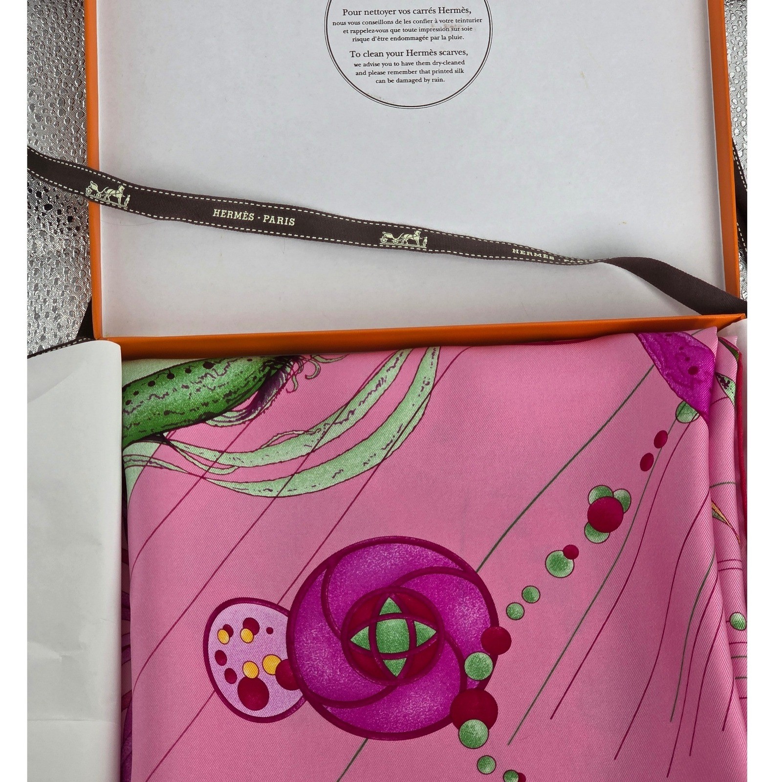 Hermes La Danse du Cosmos Silk Scarf Pink Zoe Pauwels Made in France with Box - View 12
