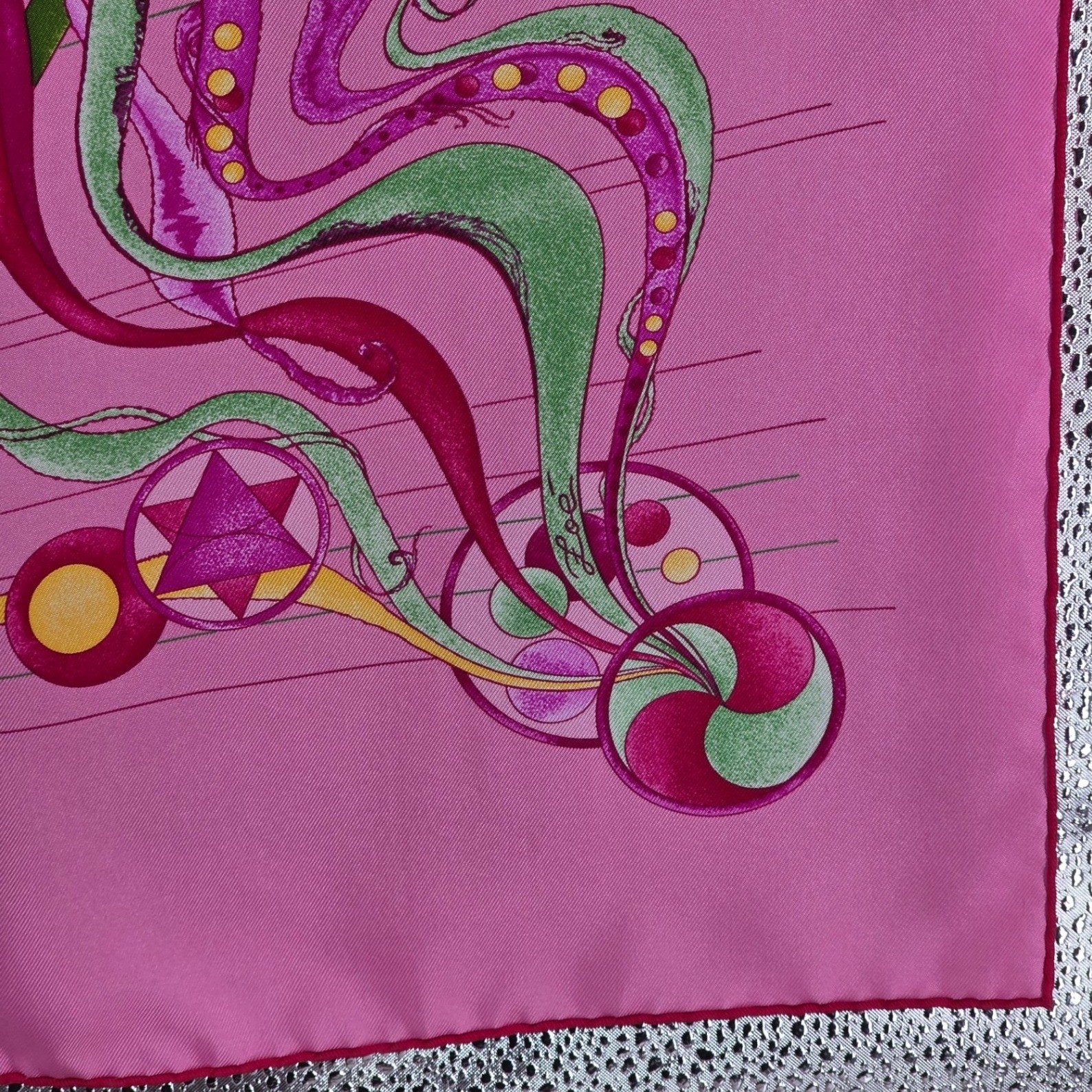 Hermes La Danse du Cosmos Silk Scarf Pink Zoe Pauwels Made in France with Box - View 16