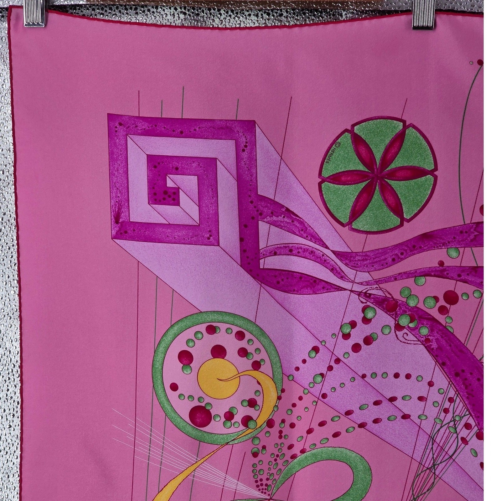 Hermes La Danse du Cosmos Silk Scarf Pink Zoe Pauwels Made in France with Box - View 17