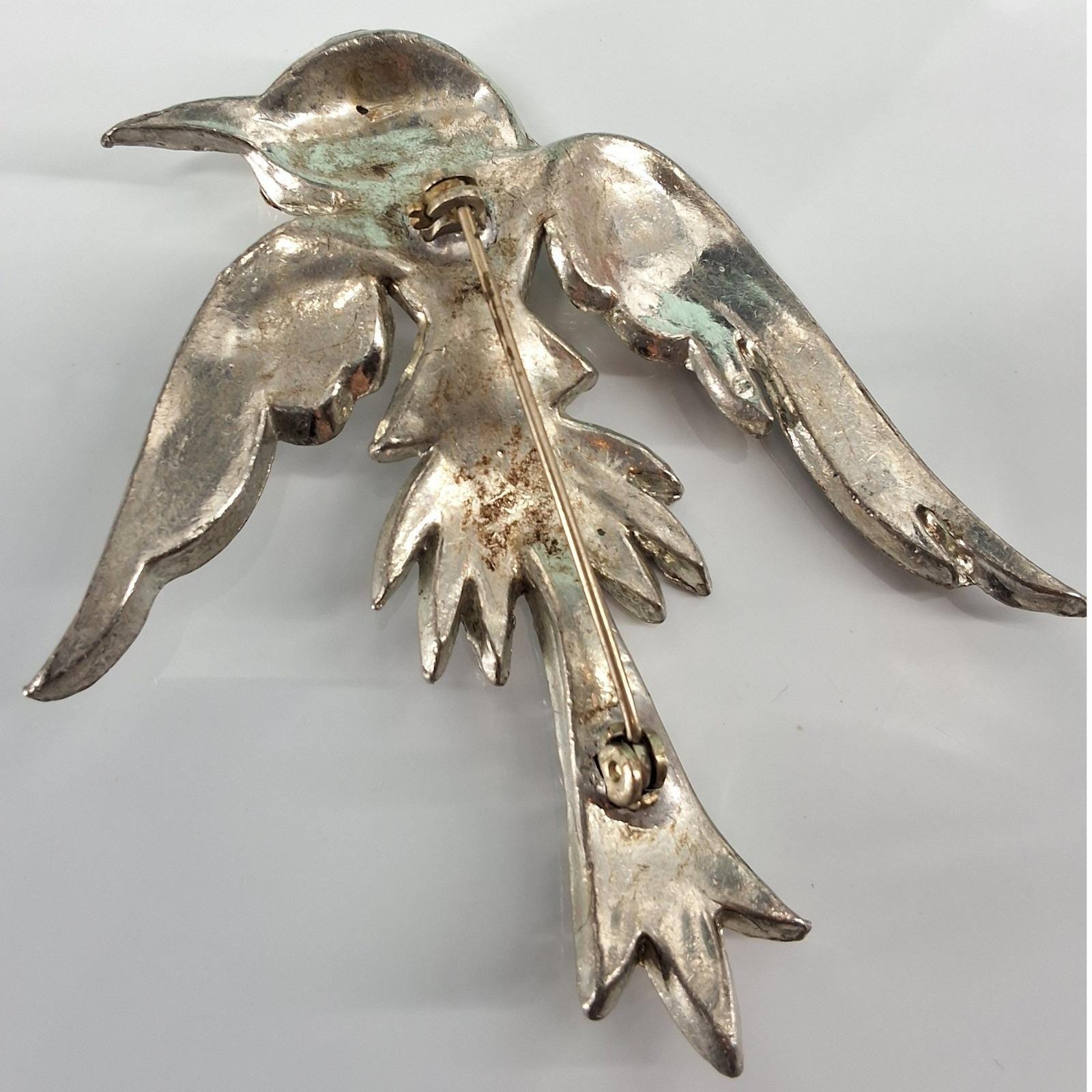 Vintage Silver Rhinestone Bird Brooch Pave Swallow Pin Costume Jewelry