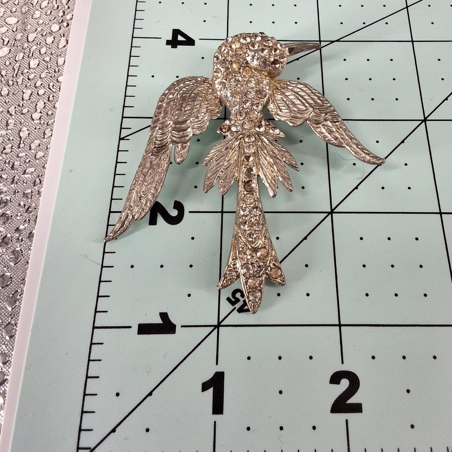 Vintage Silver Rhinestone Bird Brooch Pave Swallow Pin Costume Jewelry - View 3